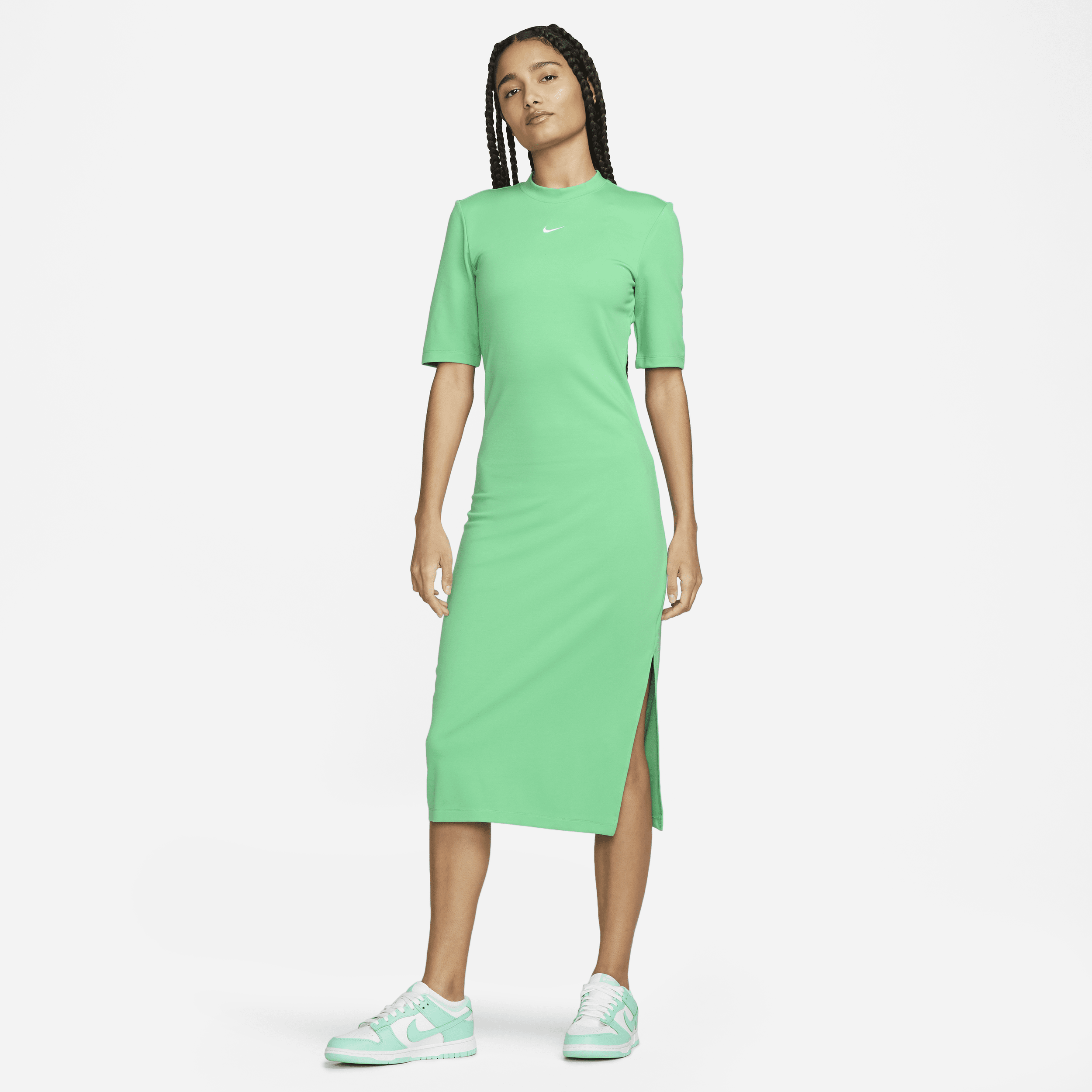 Nike Sportswear Essential Crew Neck Midi Dress In Green