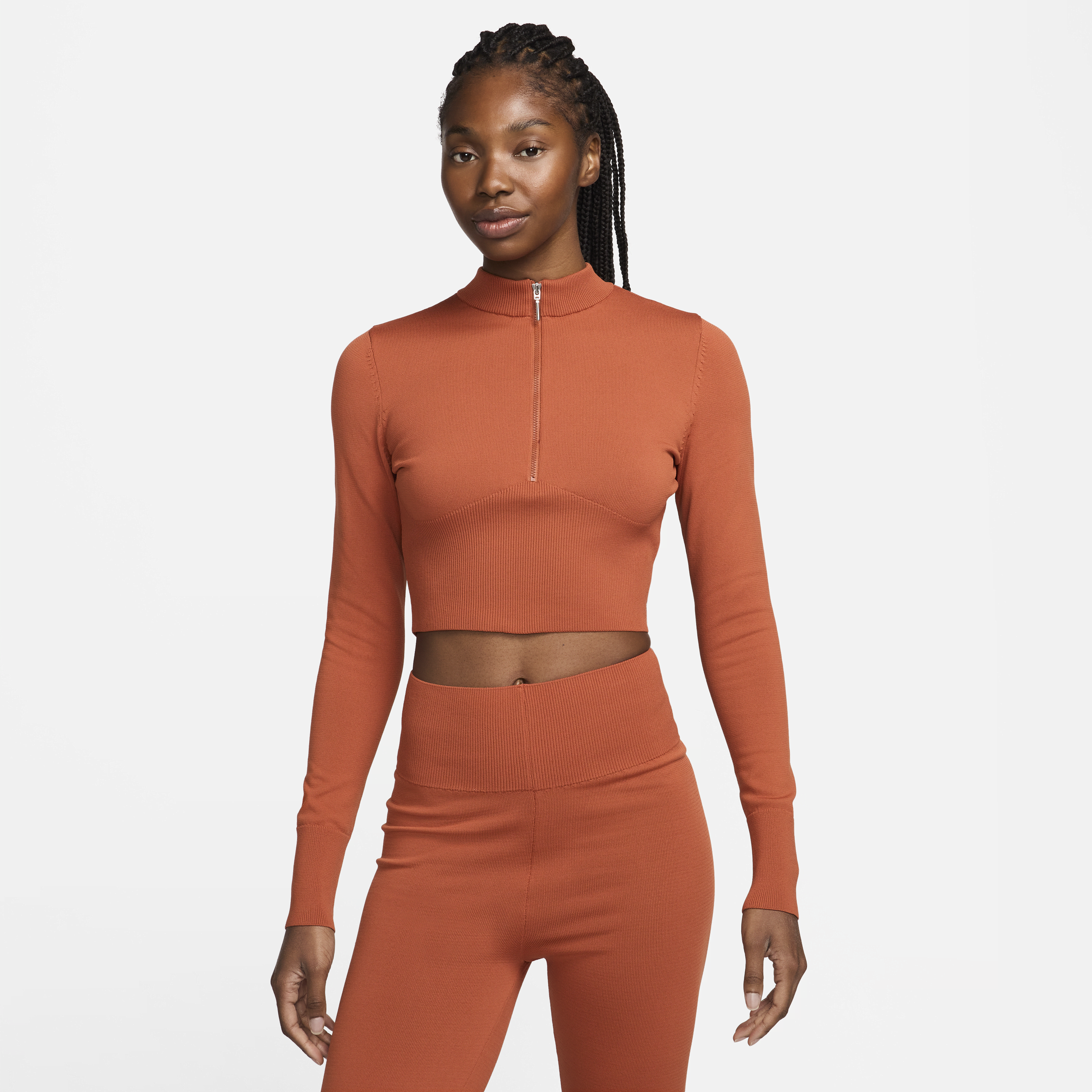 Shop Nike Women's  Sportswear Chill Knit Slim Long-sleeve Cropped Sweater 1/2-zip Top In Orange