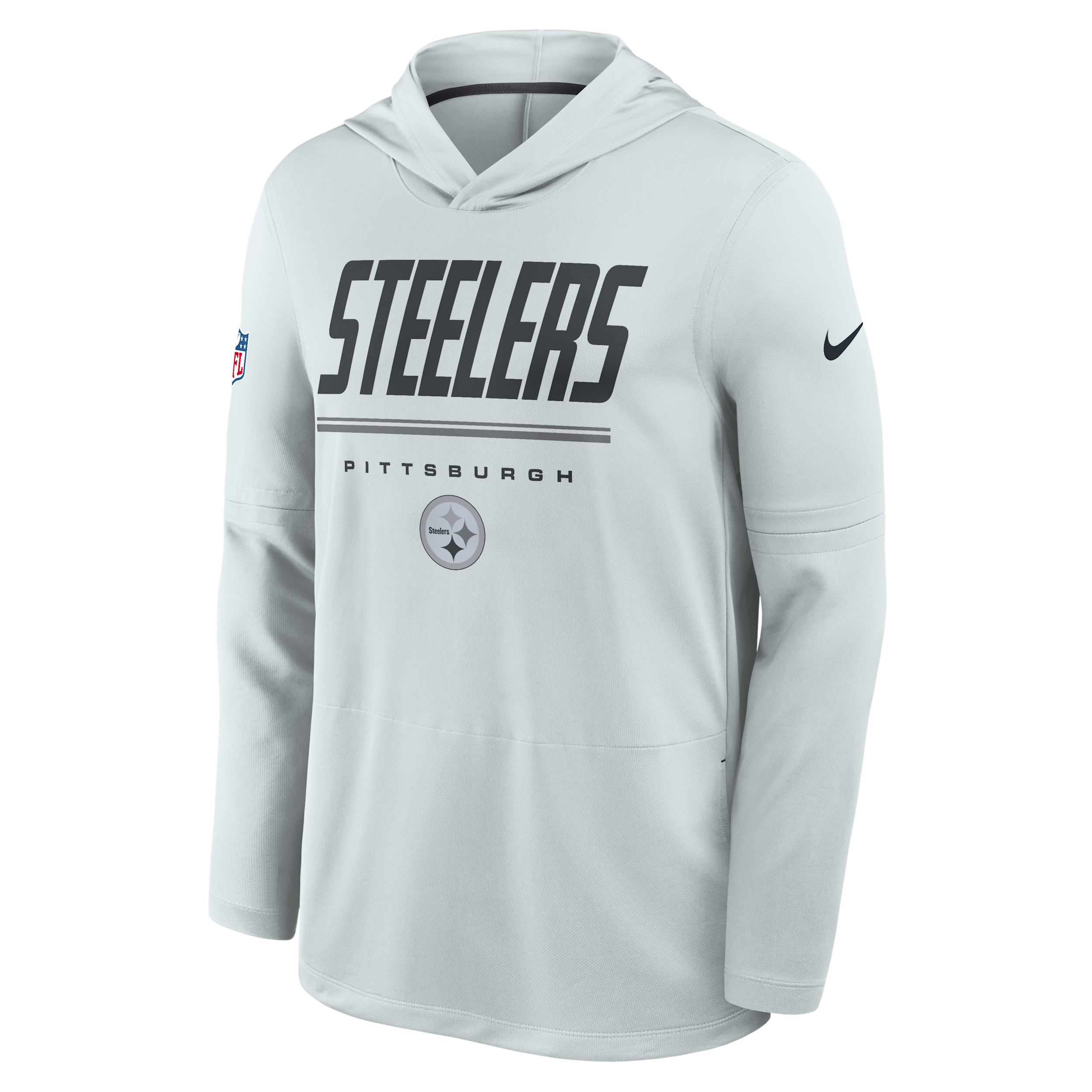 Nike Men's Platinum Pittsburgh Steelers Sideline Lightweight Long Sleeve Dri-fit Hoodie - Platinum, Charcoal