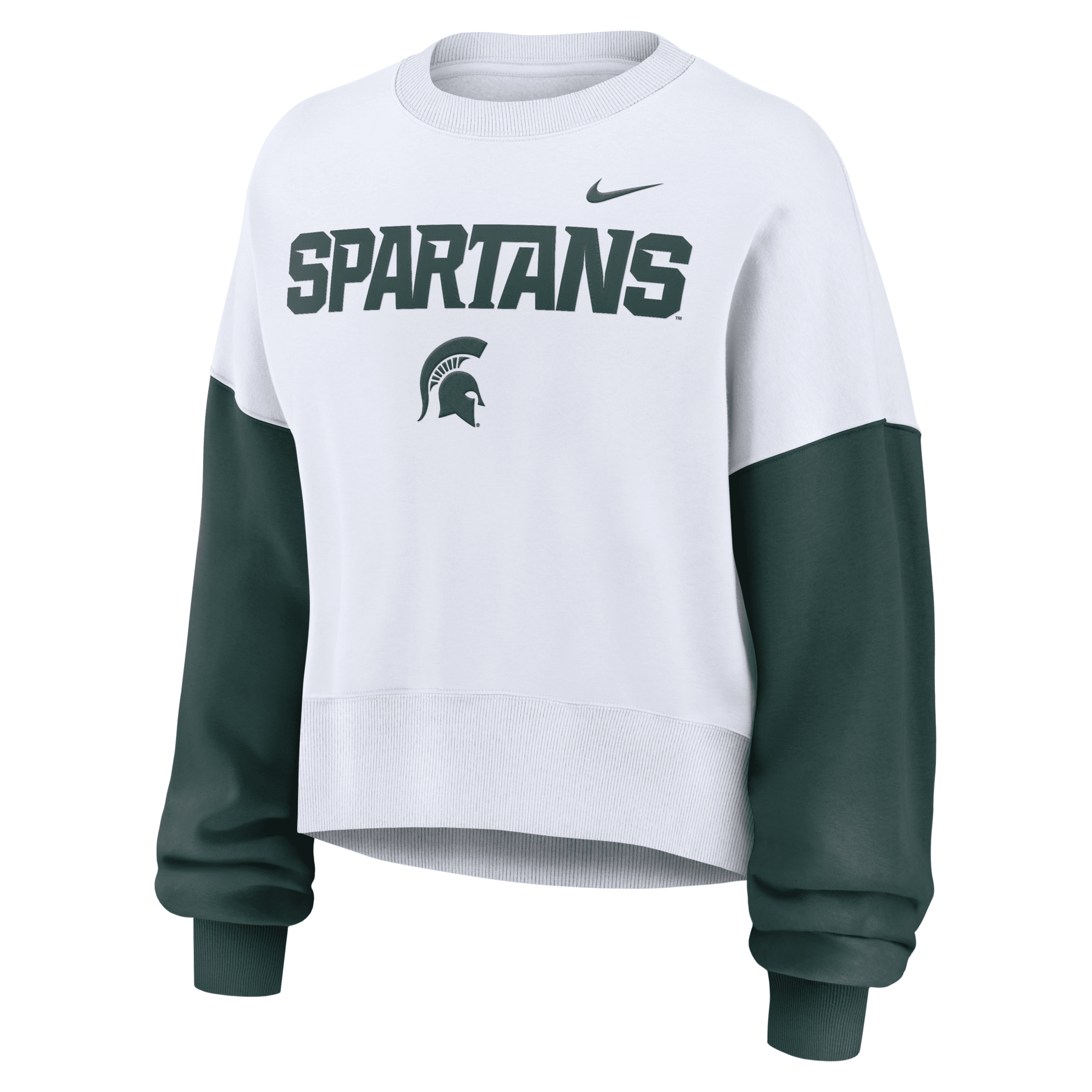 Nike Women's White Michigan State Spartans Color-block Oversized Cropped Pullover Sweatshirt In White