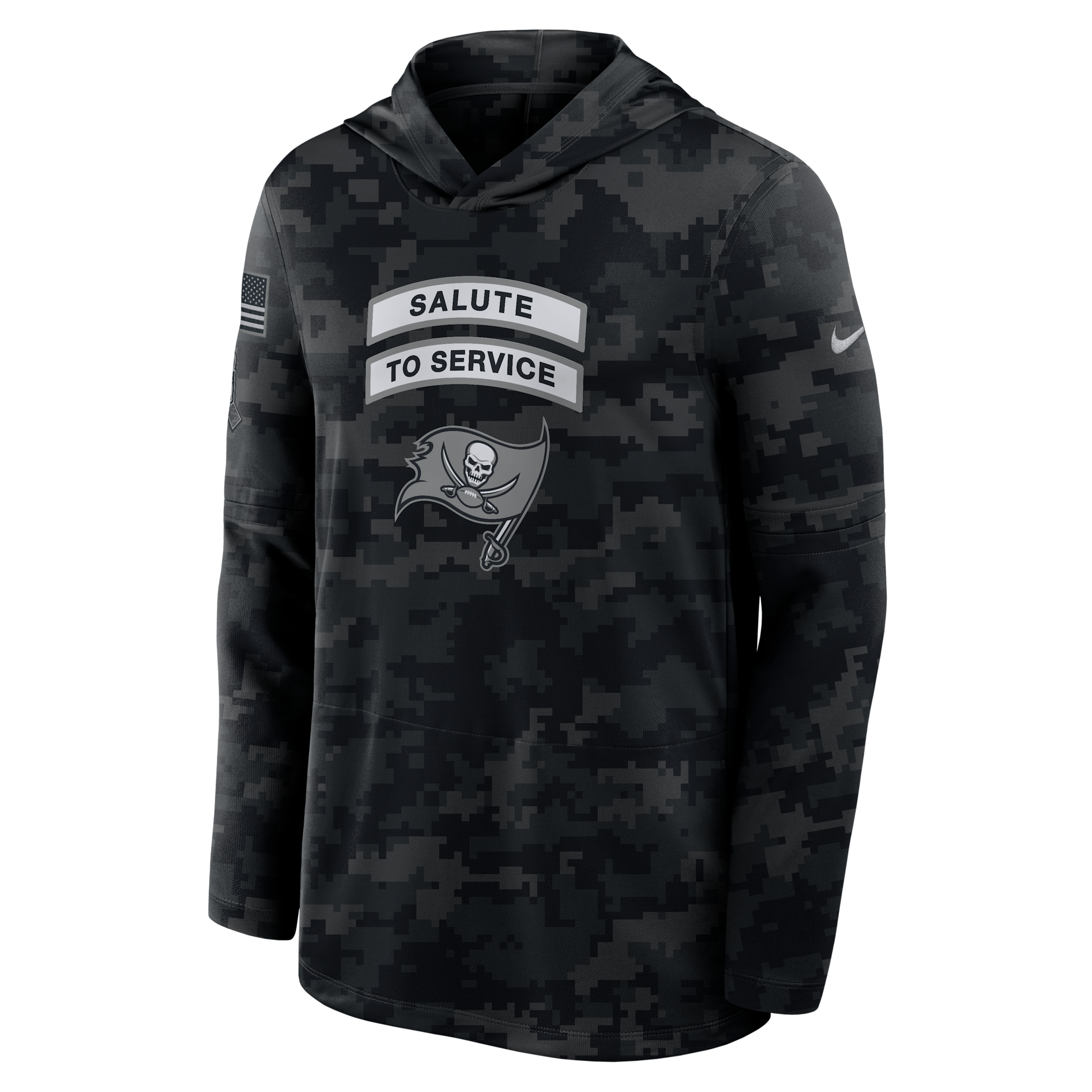 Tampa Bay Buccaneers Salute to Service Sideline Nike Men's Dri-FIT NFL Long-Sleeve Hooded Top in Black | 03B90ILOA2V-YUN
