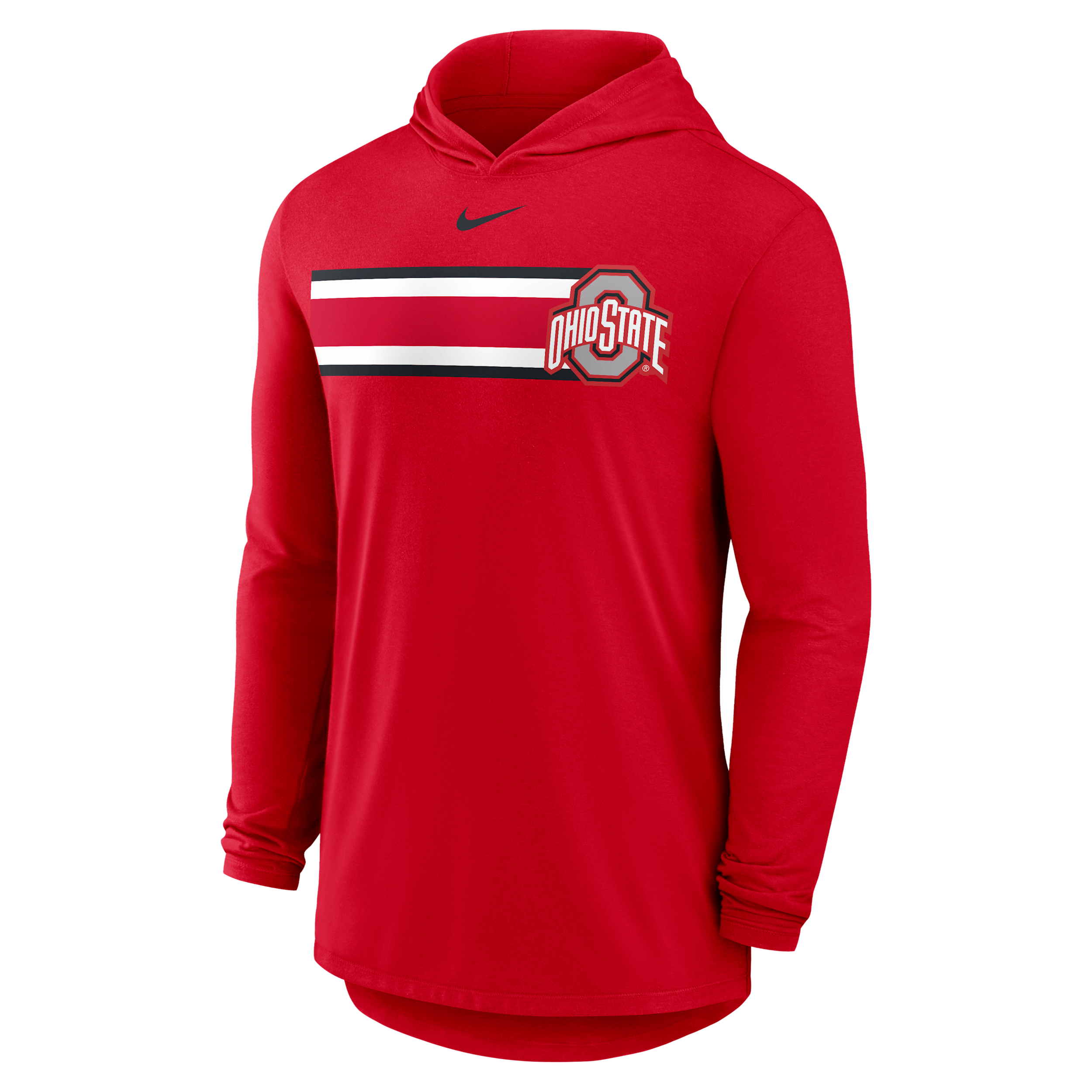 Ohio State Primetime Pattern Nike Men's Dri-FIT College Long-Sleeve Hooded T-Shirt in Red | 01NB65NOH-CZH