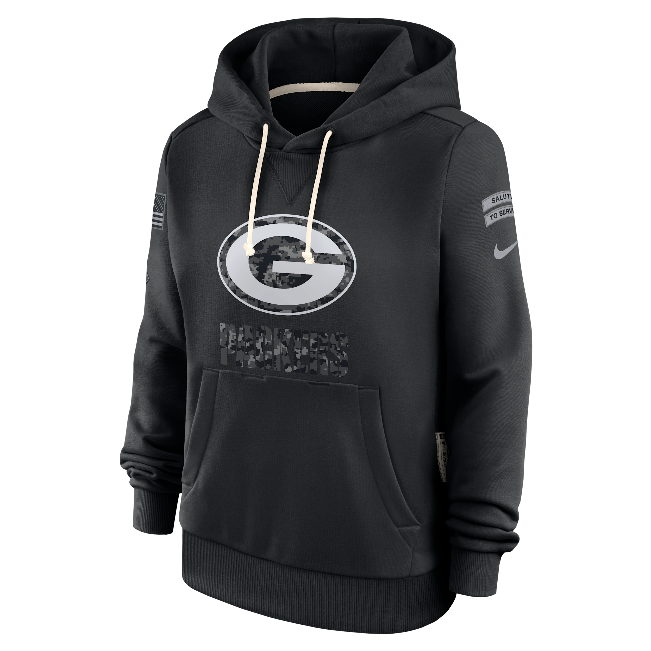 Green Bay Packers Salute to Service Sideline Nike Women's Dri-FIT NFL Pullover Hoodie in Black | 03C300AA2C-CYB