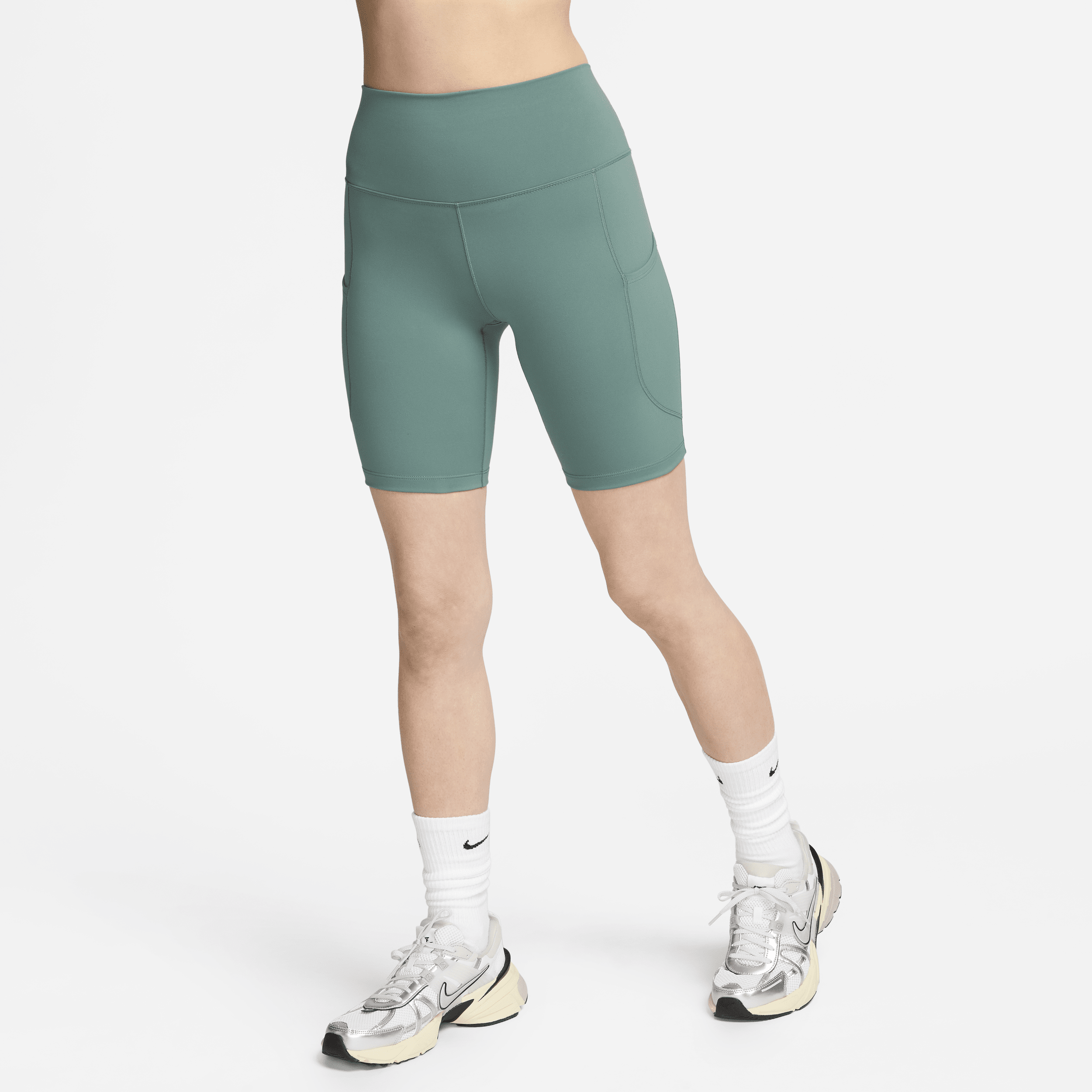 Shop Nike Women's One High-waisted 8" Biker Shorts With Pockets In Green
