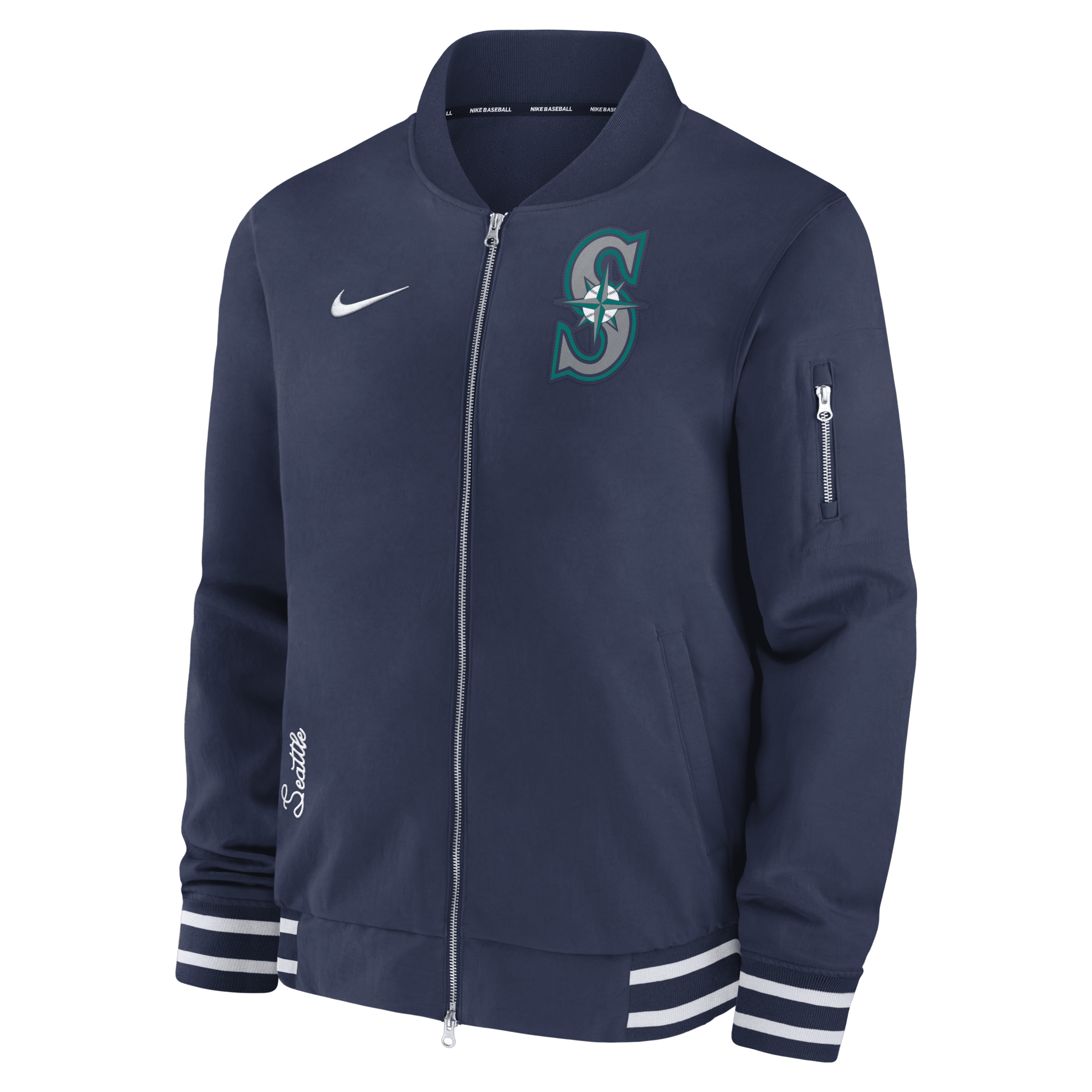 Shop Nike Seattle Mariners Authentic Collection  Men's Mlb Full-zip Bomber Jacket In Blue
