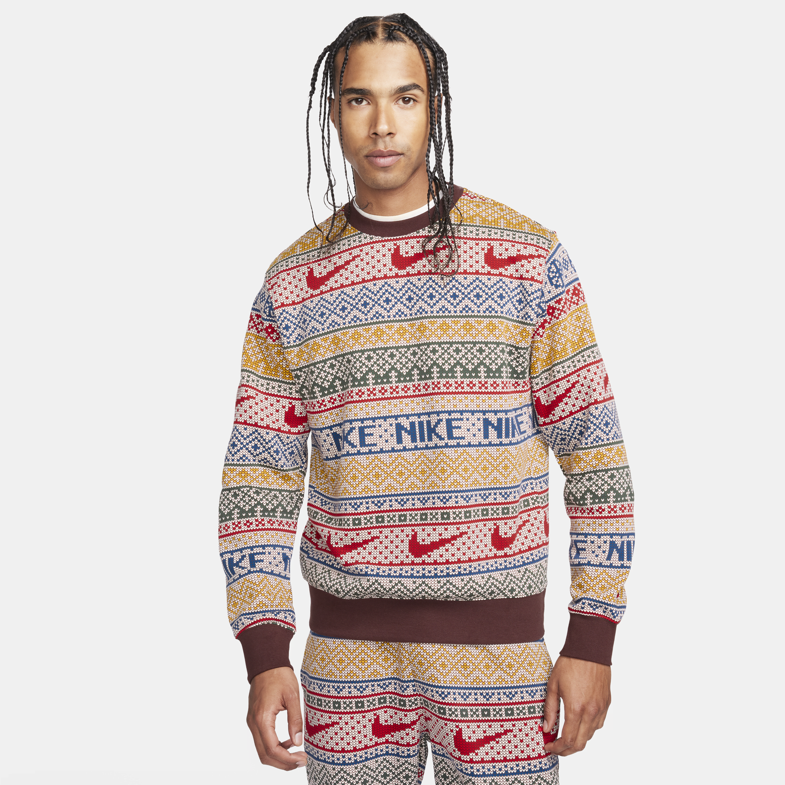 Nike Men's  Sportswear Club Fleece Crew-neck Holiday Sweatshirt In Brown