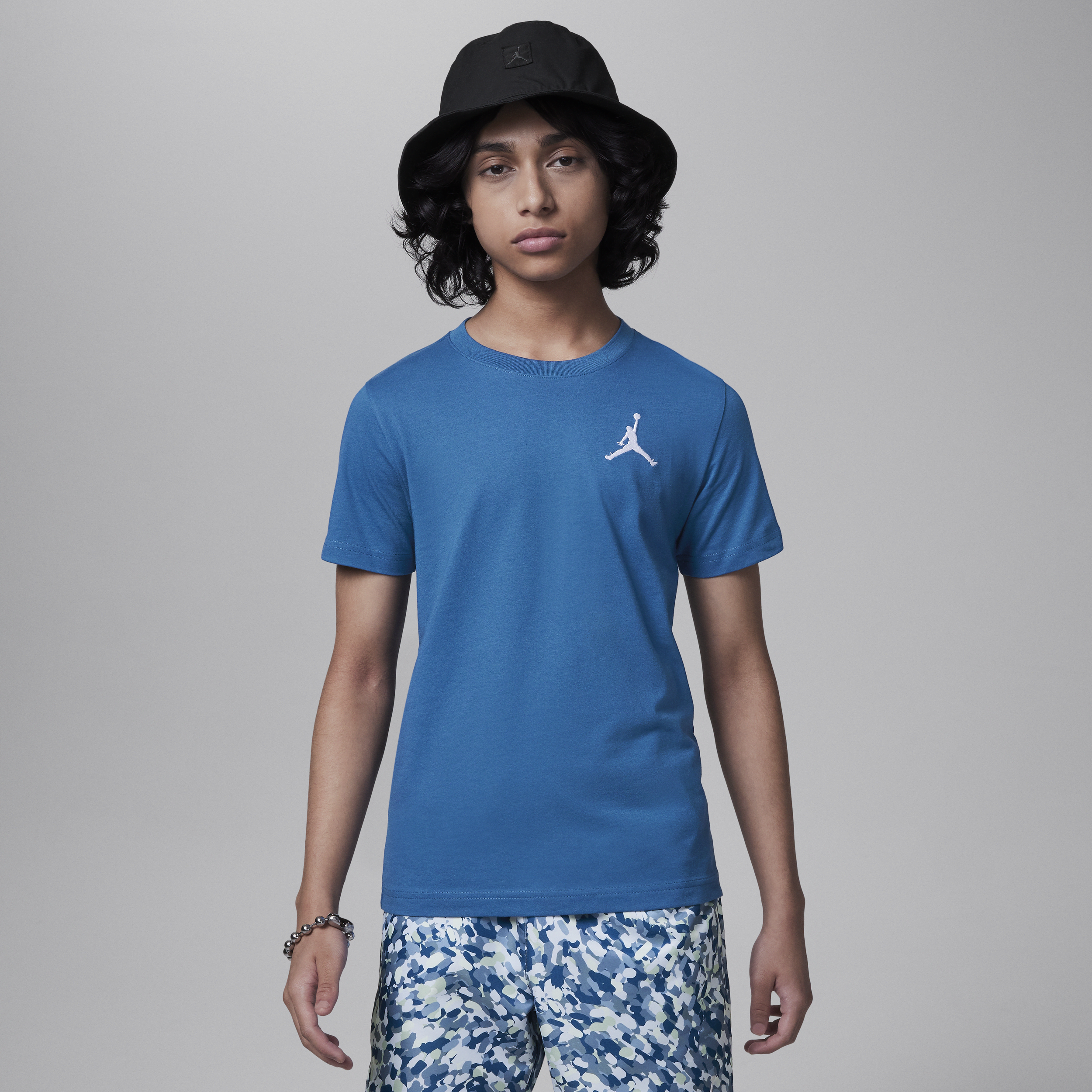 Shop Jordan Jumpman Air Big Kids' Embroidered T-shirt In Blue