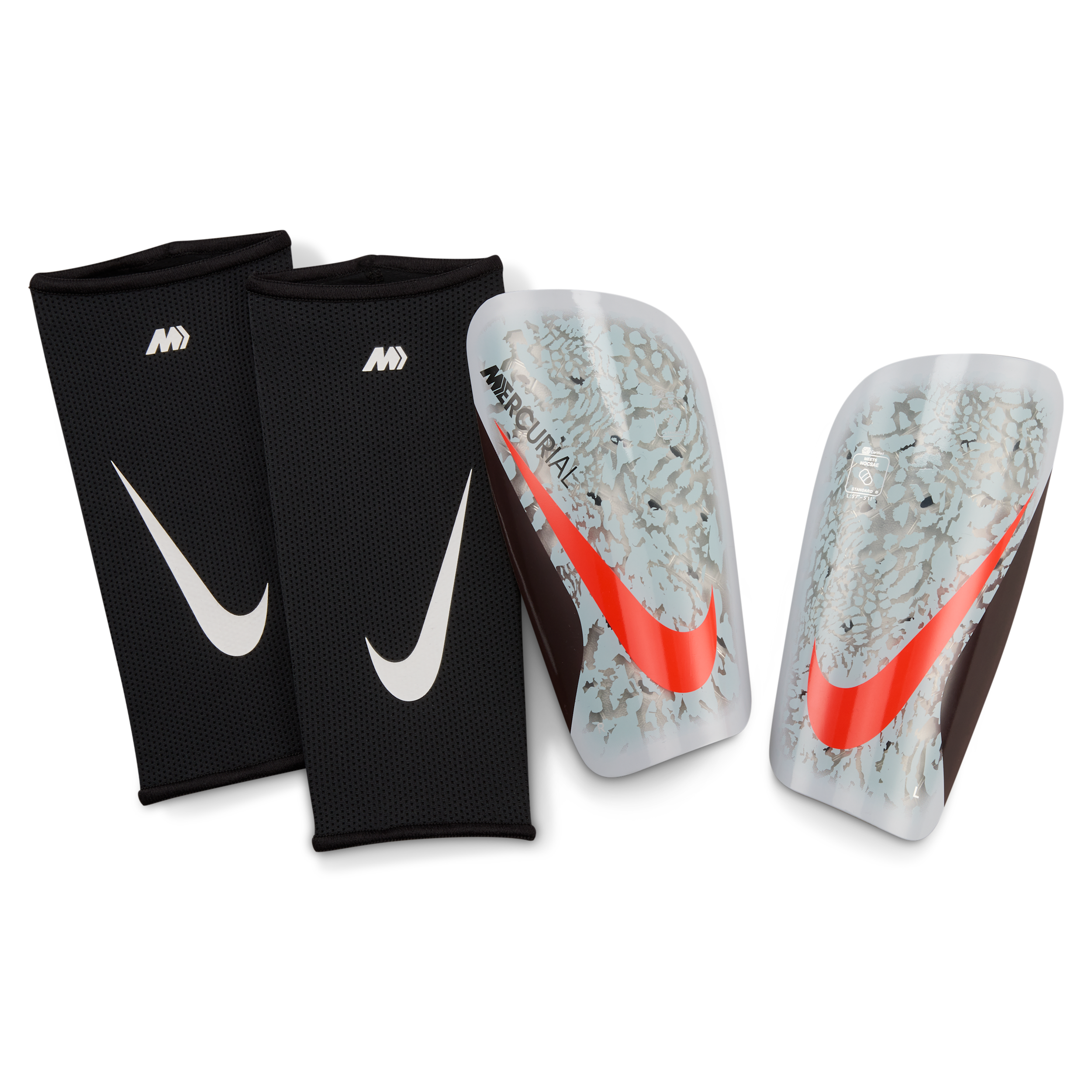 Nike Mercurial Lite Soccer Shin Guards, Kids, Medium, Platinum/Burgundy/Bright Crimson