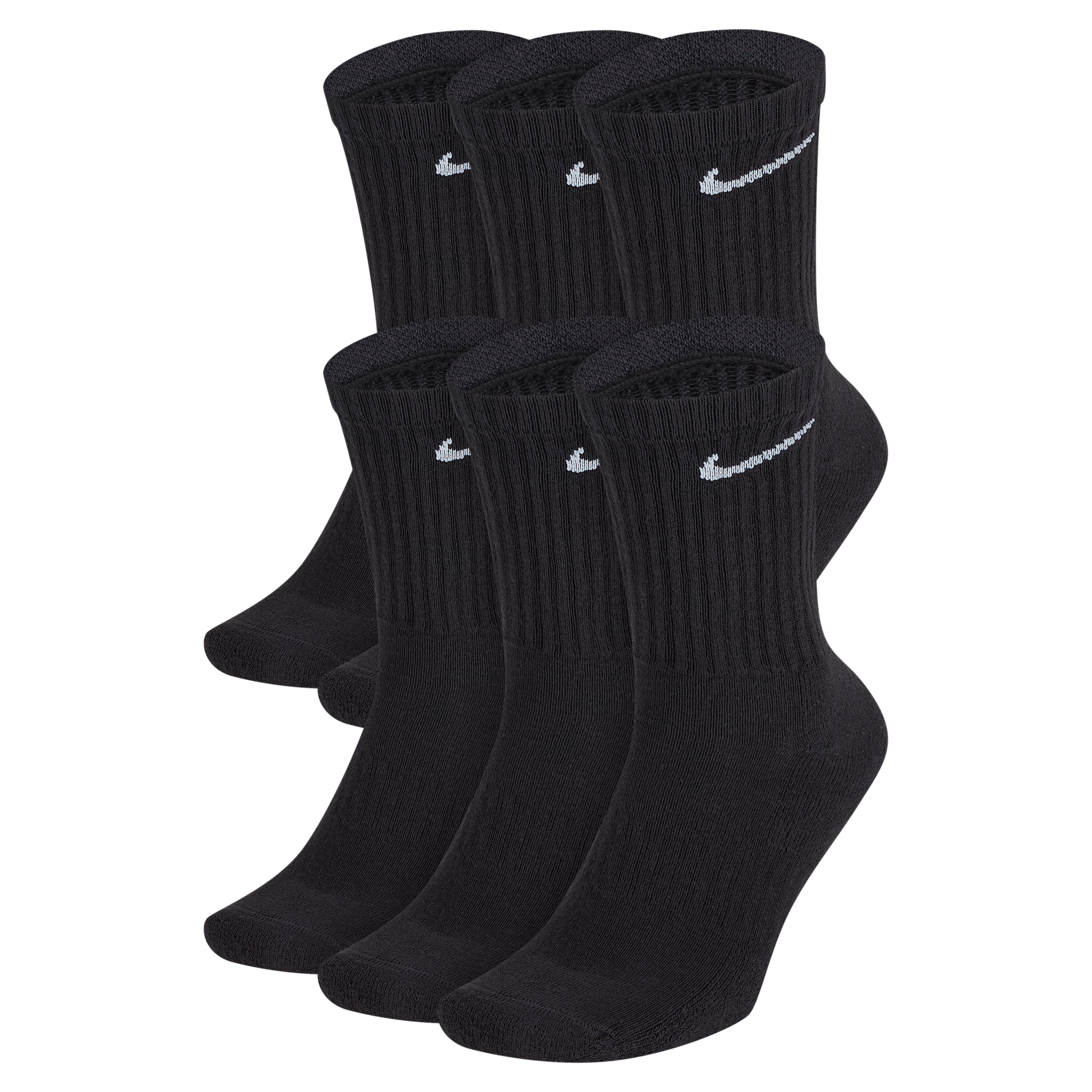 Nike Men's Everyday Cushioned Training Crew Socks (6 Pairs) in Black | SX7666-010