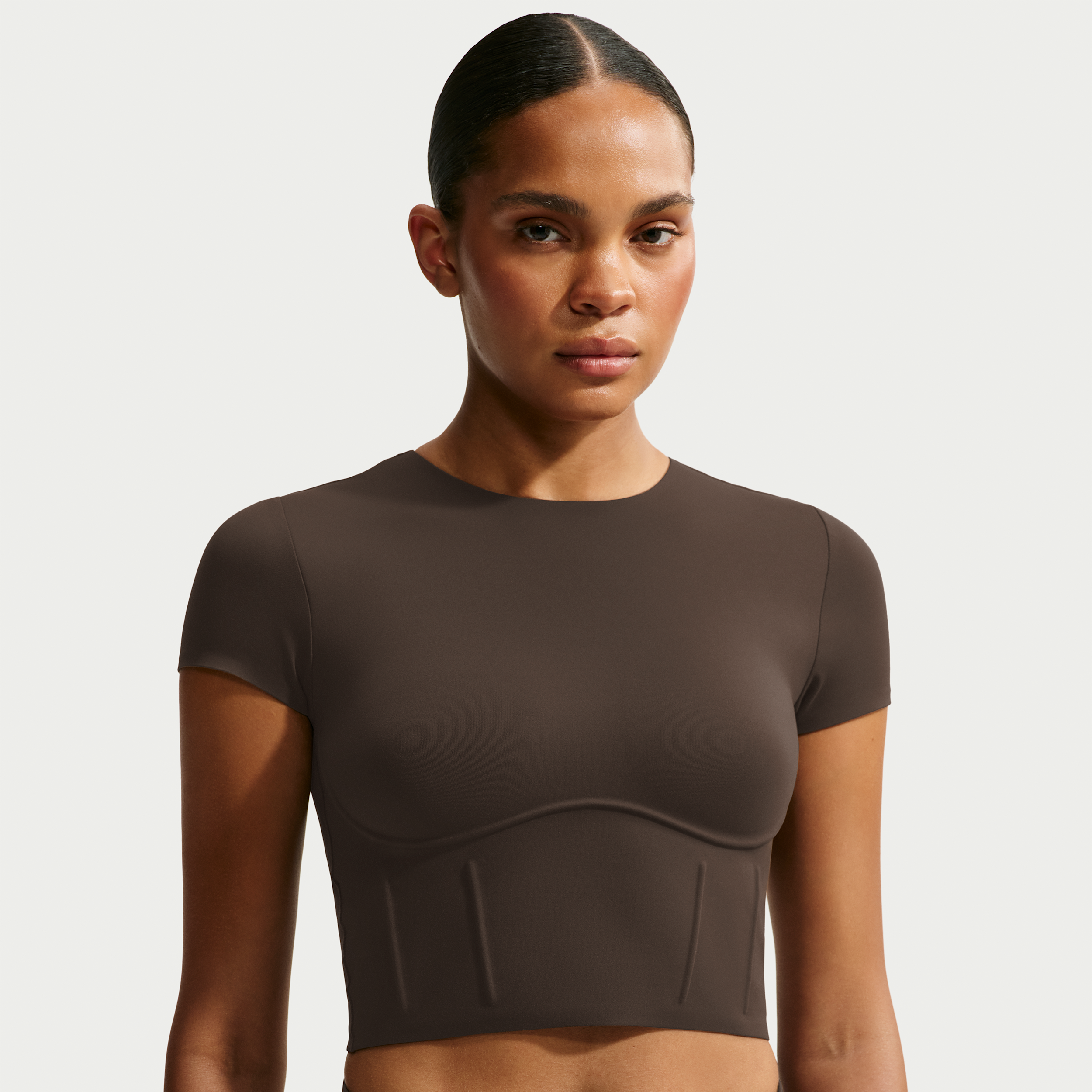 Nike Women's SKIMS Matte Corset Cropped Top in Brown | IU2201-233