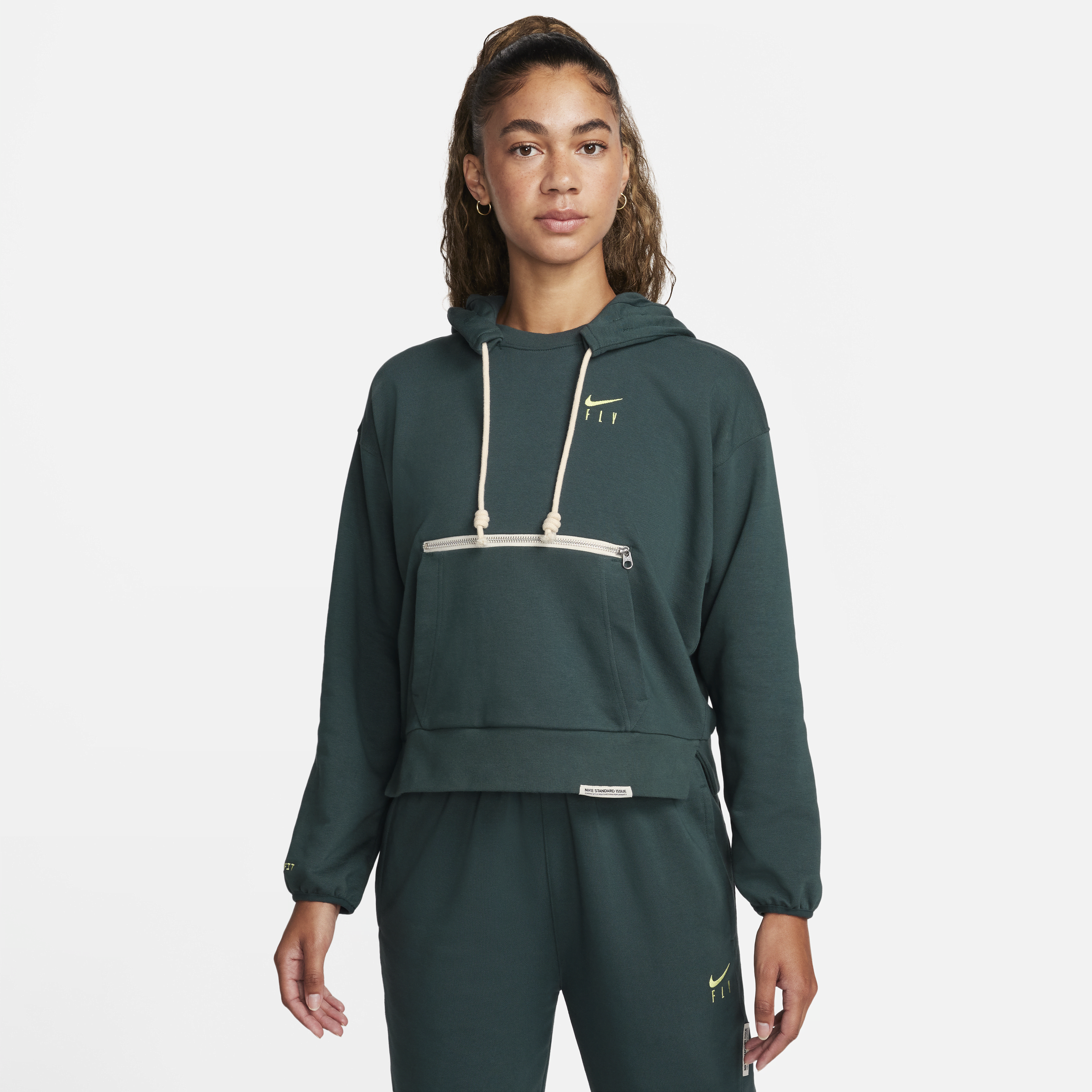 Shop Nike Women's Dri-fit Swoosh Fly Standard Issue Pullover Basketball Hoodie In Green