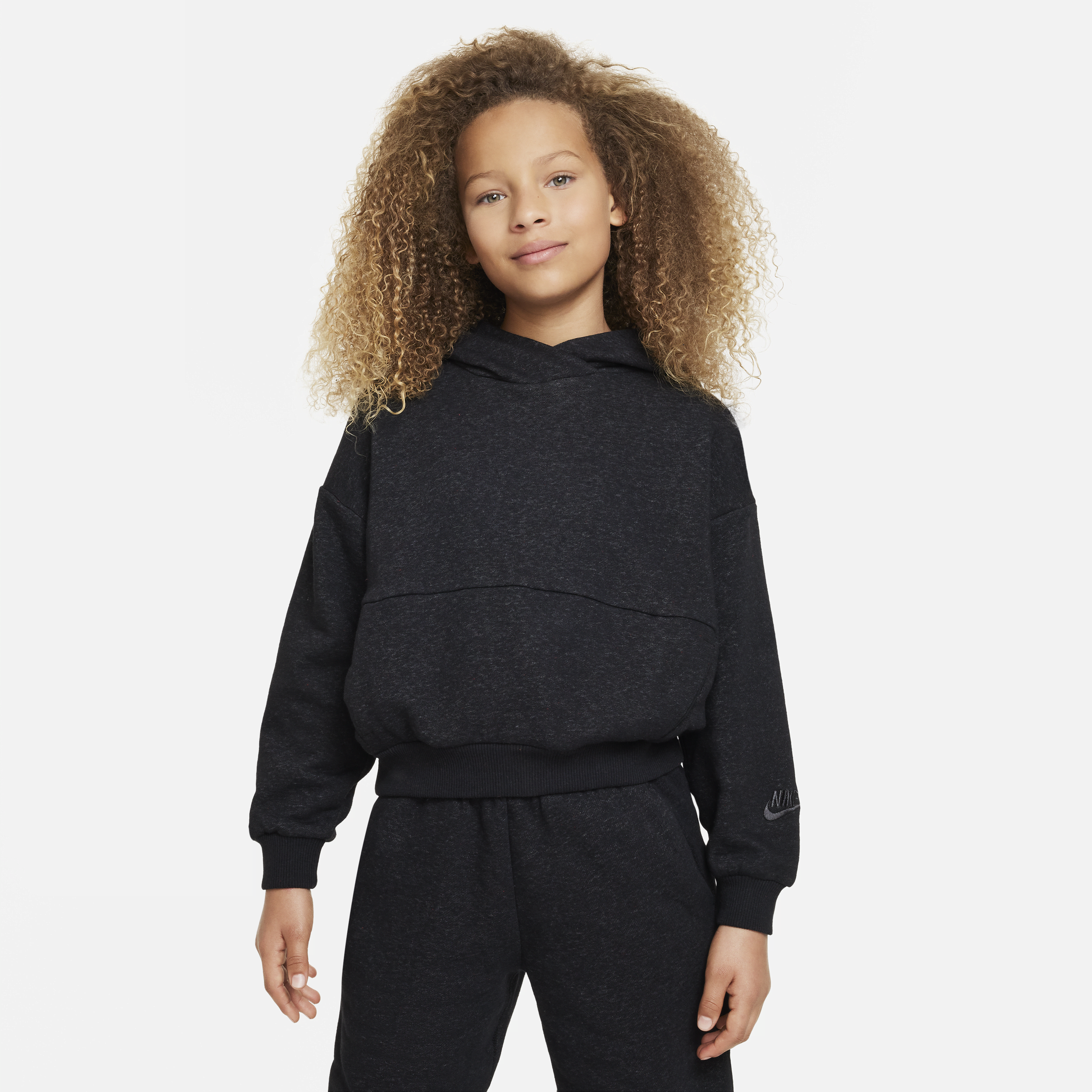 Shop Nike Icon Fleece Big Kids' Oversized Pullover Hoodie In Black