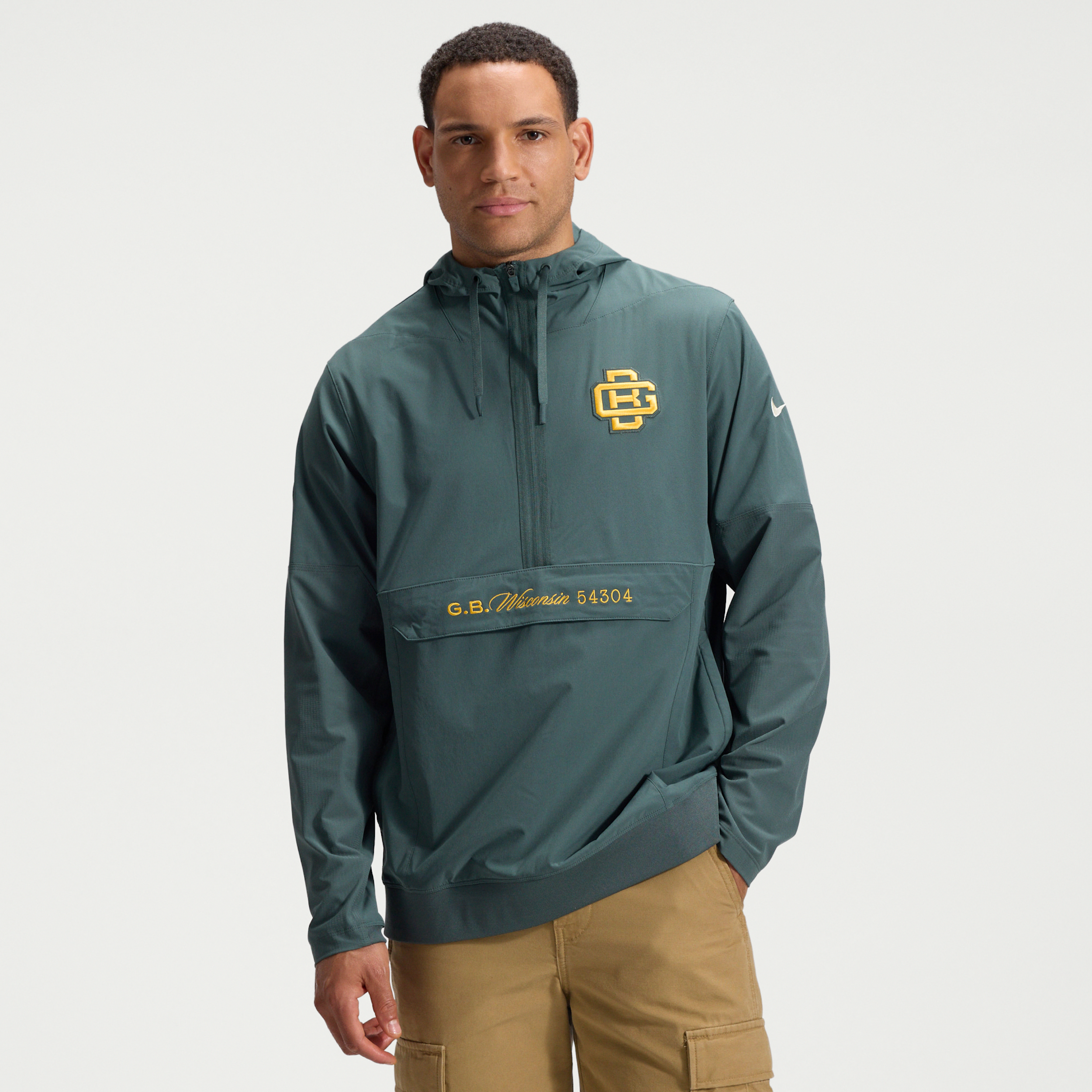 Green Bay Packers Rivalries Collection Sideline Anorak Nike Men's NFL 1/2-Zip Hooded Jacket in Green | 03AT0KER7T-2K9
