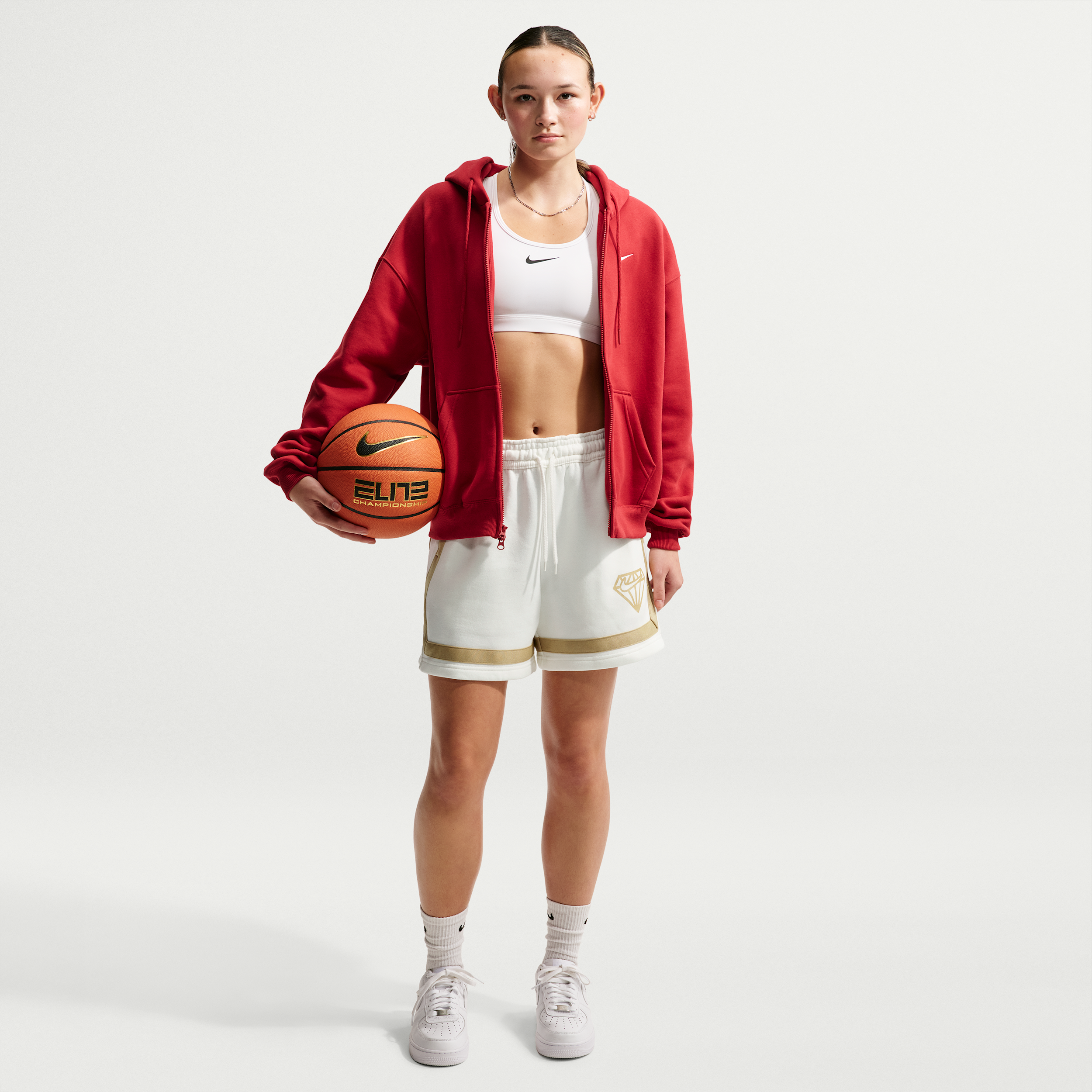 Nike Women's Crossover 5" Fleece Basketball Shorts in White | IO2252-133