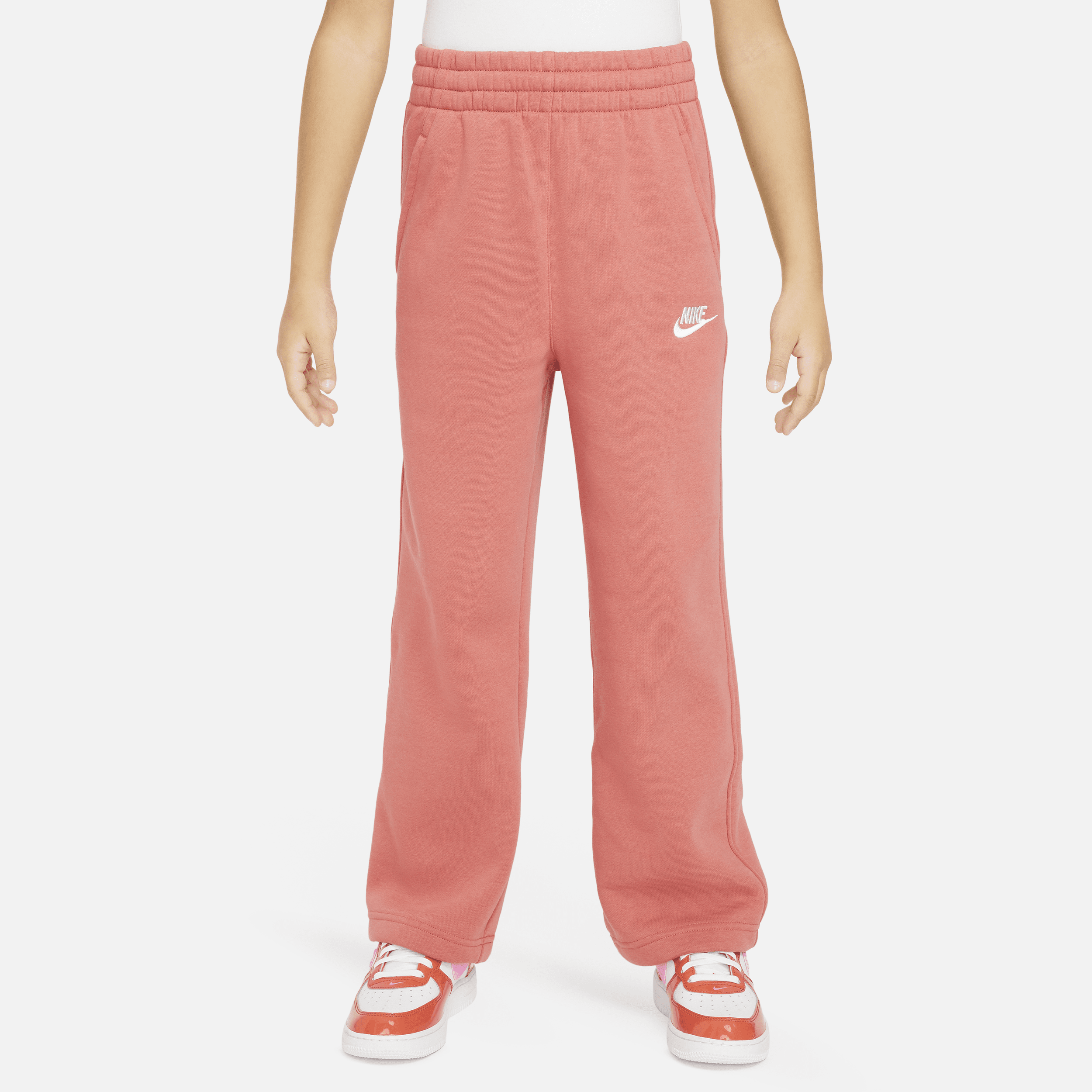 Shop Nike Sportswear Club Fleece Big Kids' (girls') Wide-leg Pants In Red