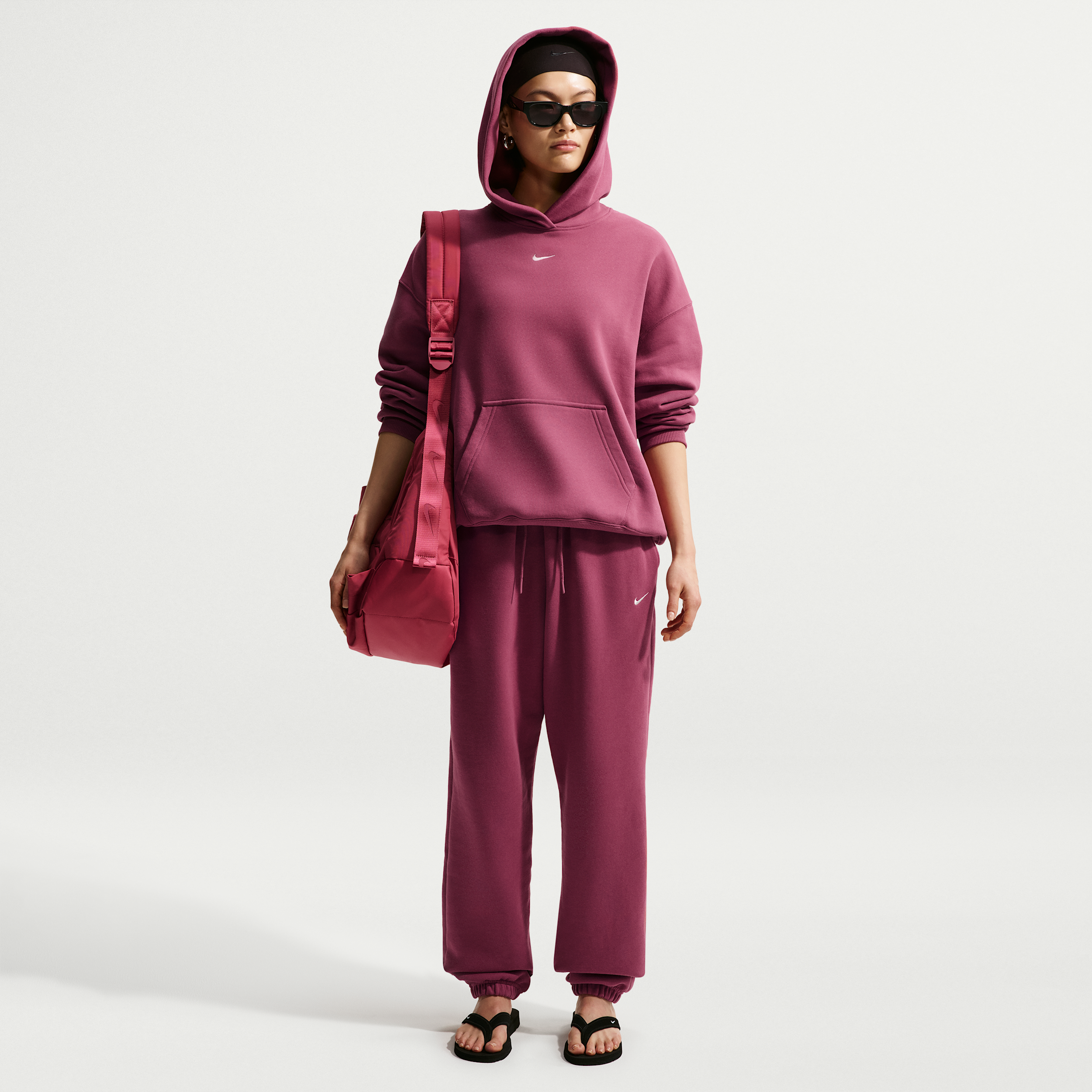 Nike Women's Studio Fleece Medium Weight High-Rise Oversized Cuffed Pants in Red | IM8074-654