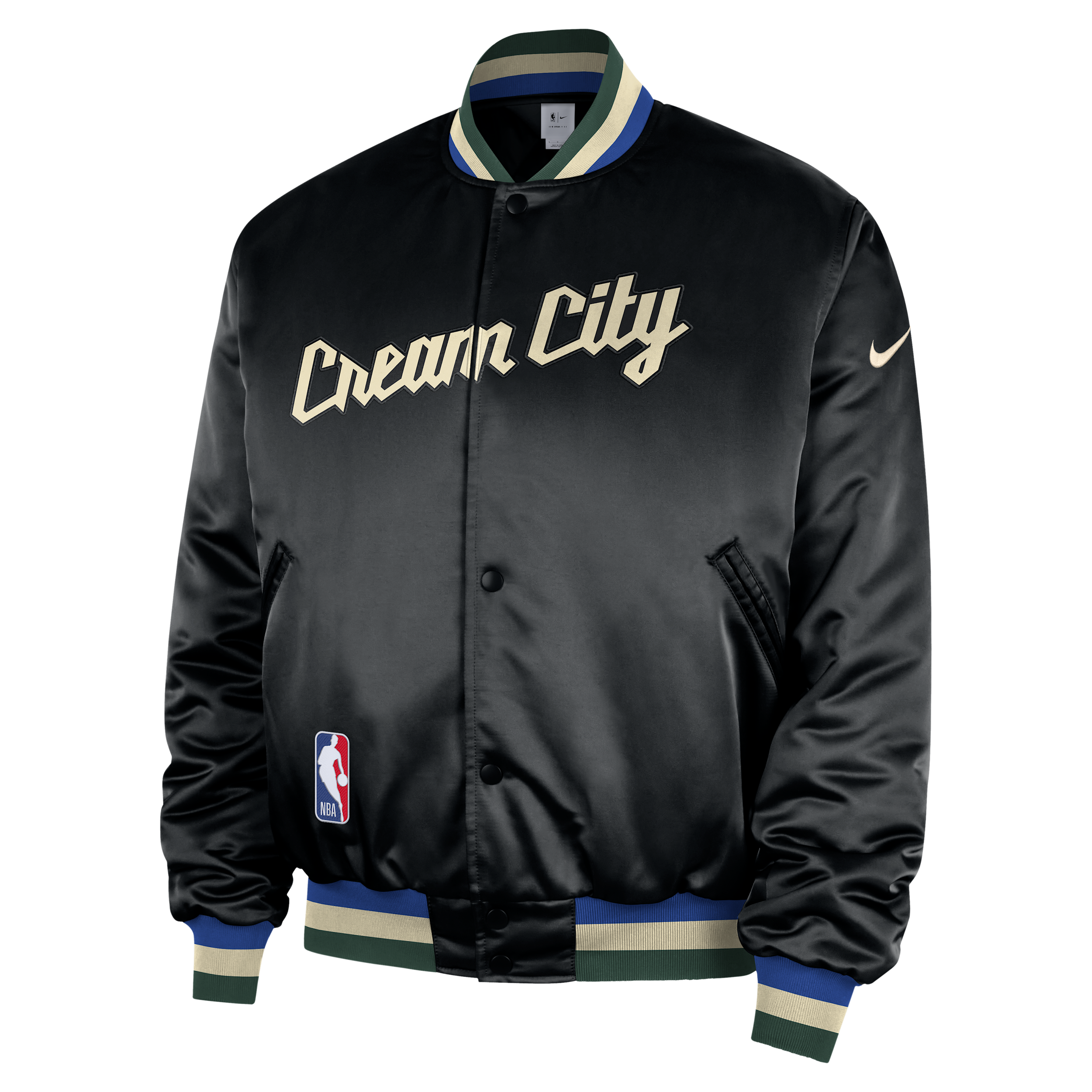 Men's Nike Black Milwaukee Bucks 2025/26 City Edition Remix Courtside Full-Snap Bomber Jacket