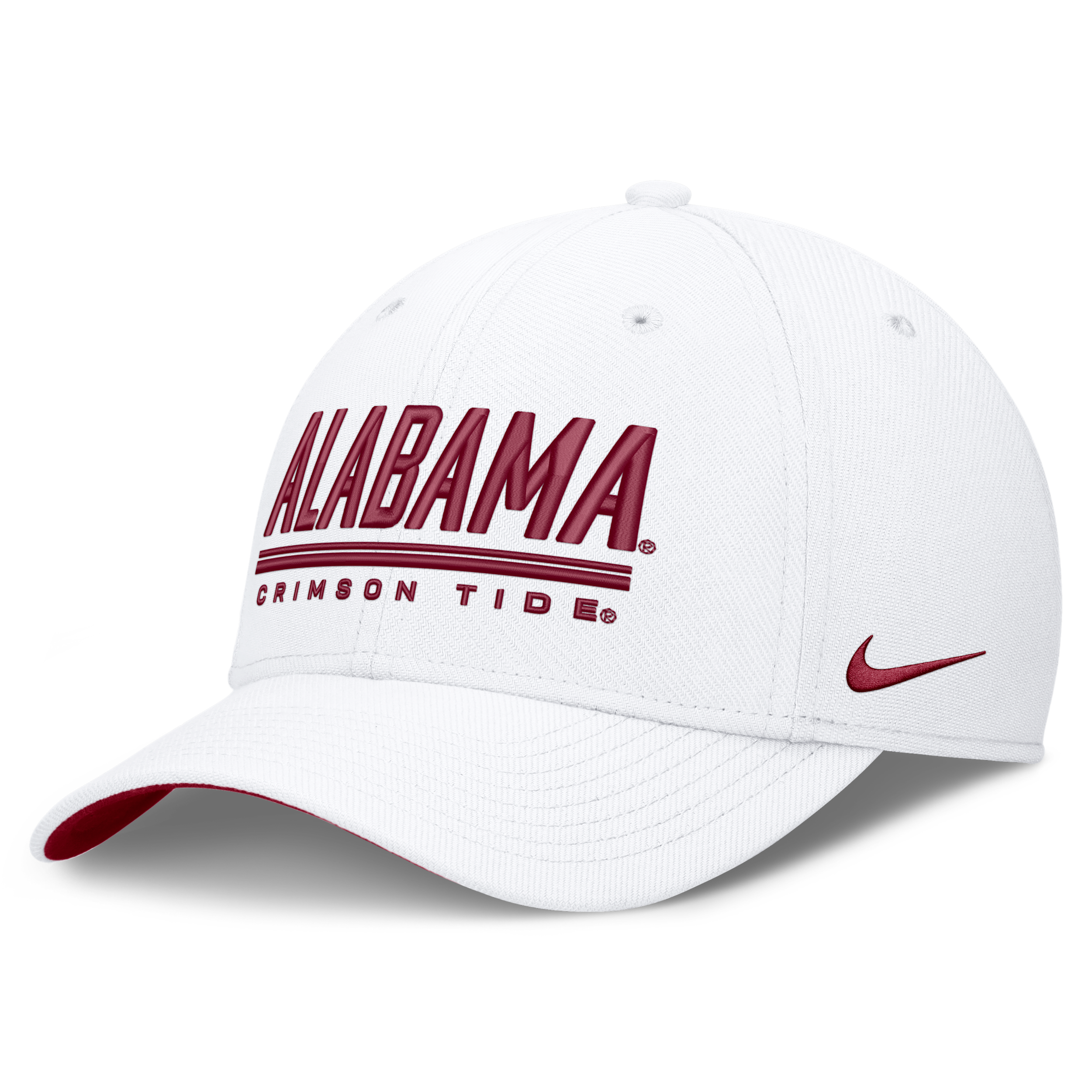 Nike Adult Alabama Crimson Tide White Rise Swooshflex Dri-Fit Game Day Structured Hat, Men's, Medium/Large