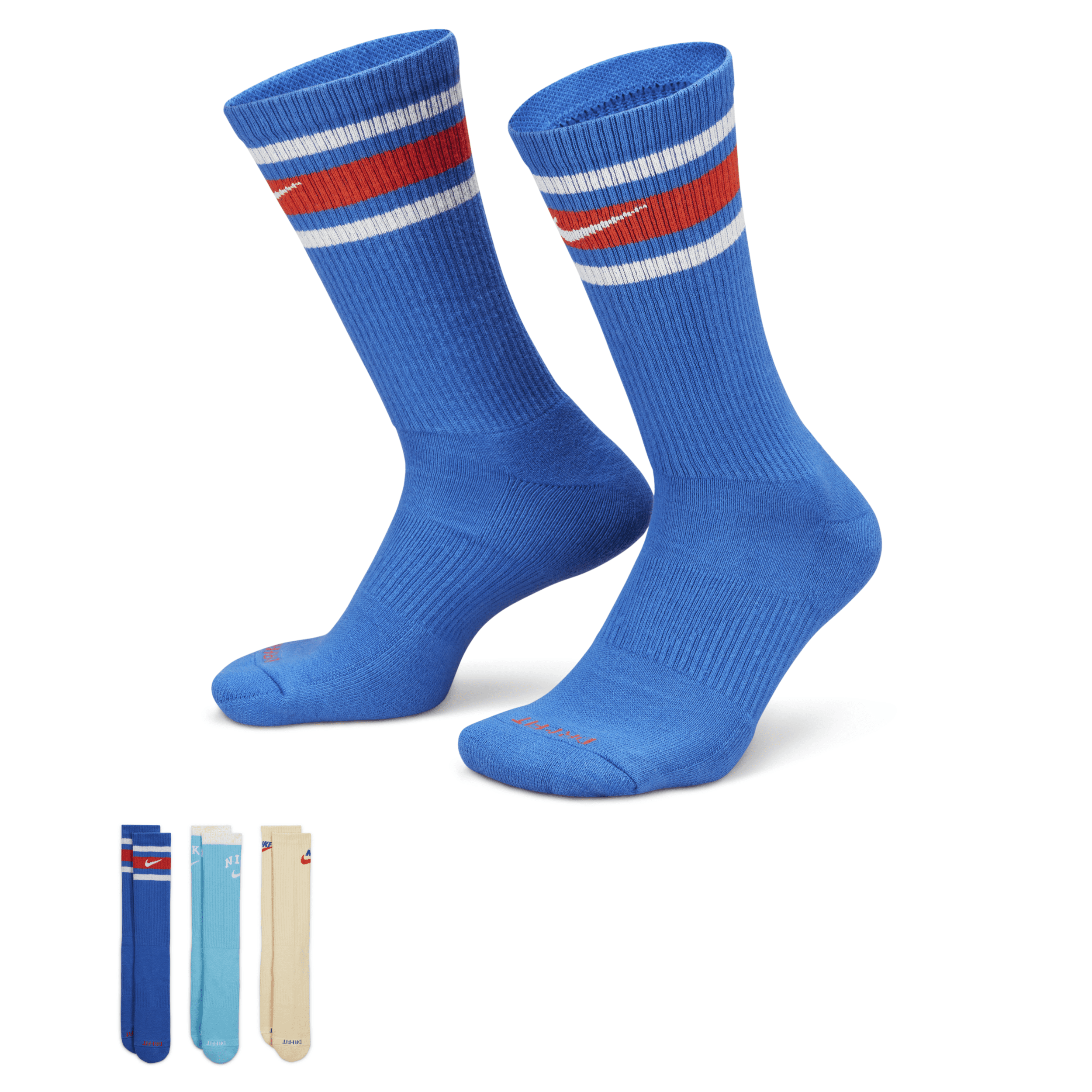 Nike Unisex Everyday Plus Cushioned Crew Socks (3 Pairs) In Multicolor