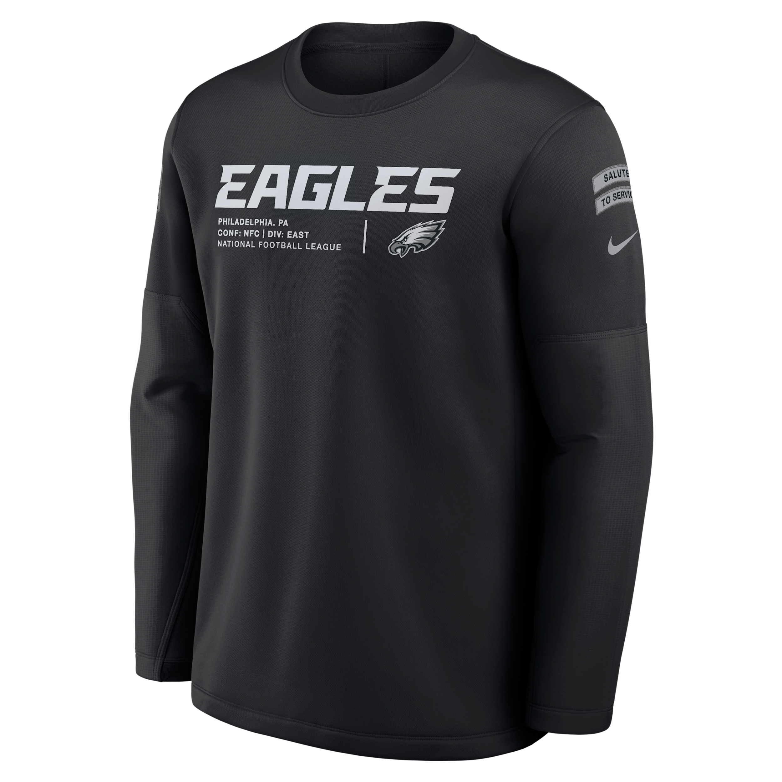 Nike Men's Black Philadelphia Eagles 2026 Salute to Service Sideline Coaches Crewneck Therma-fit Sweatshirt - Black