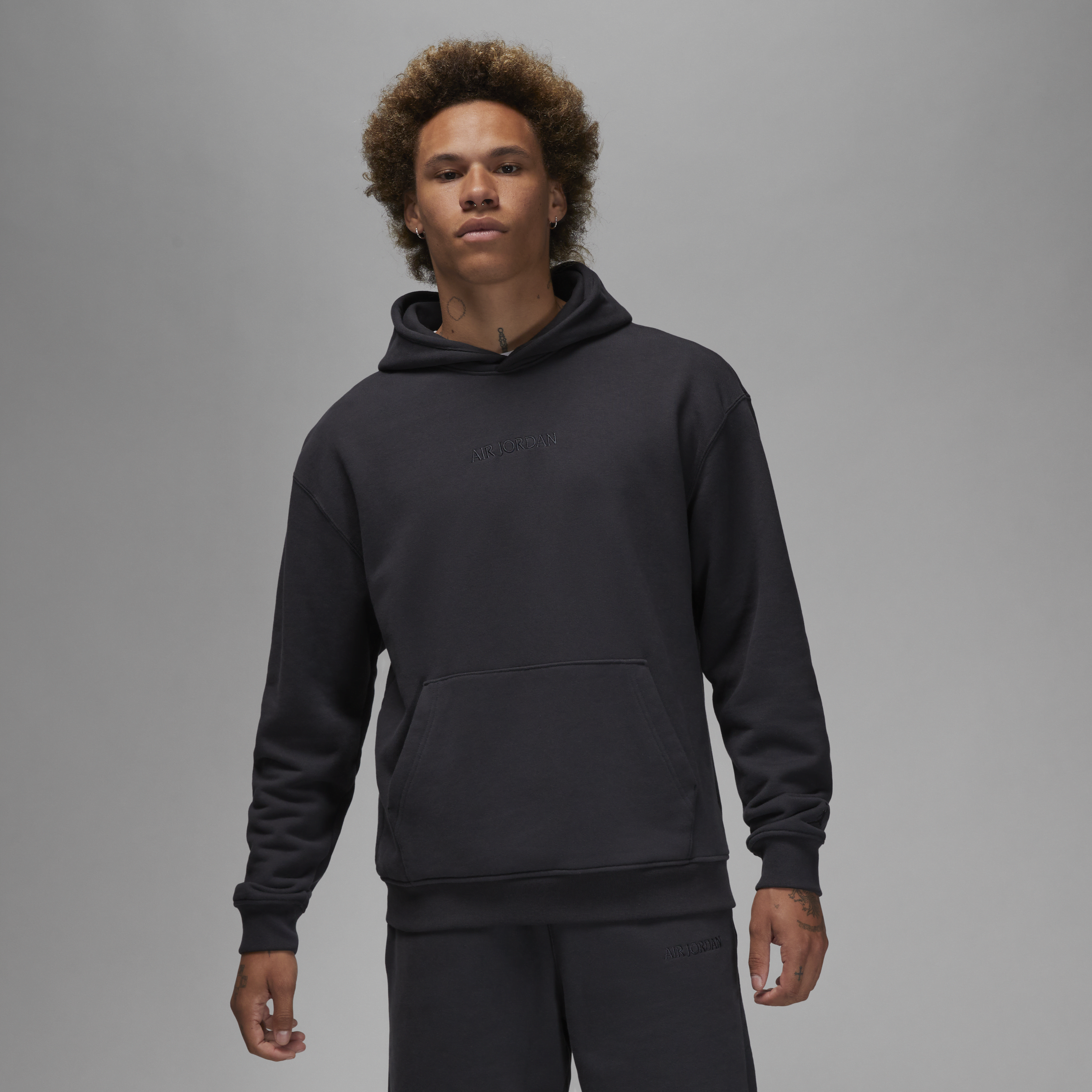 Shop Jordan Men's Air  Wordmark Fleece Hoodie In Black
