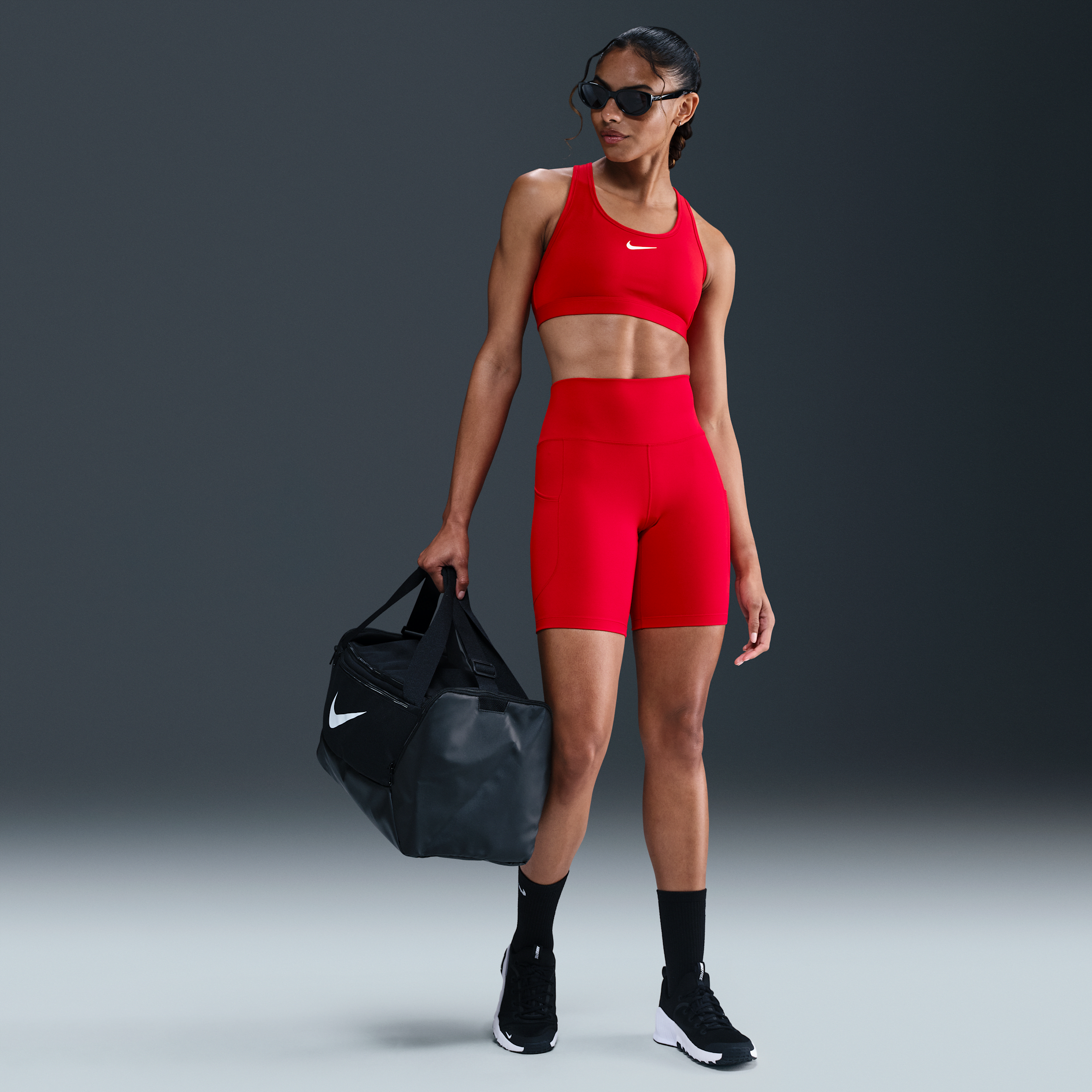 Nike Women's One High-waisted 8" Biker Shorts With Pockets In Red