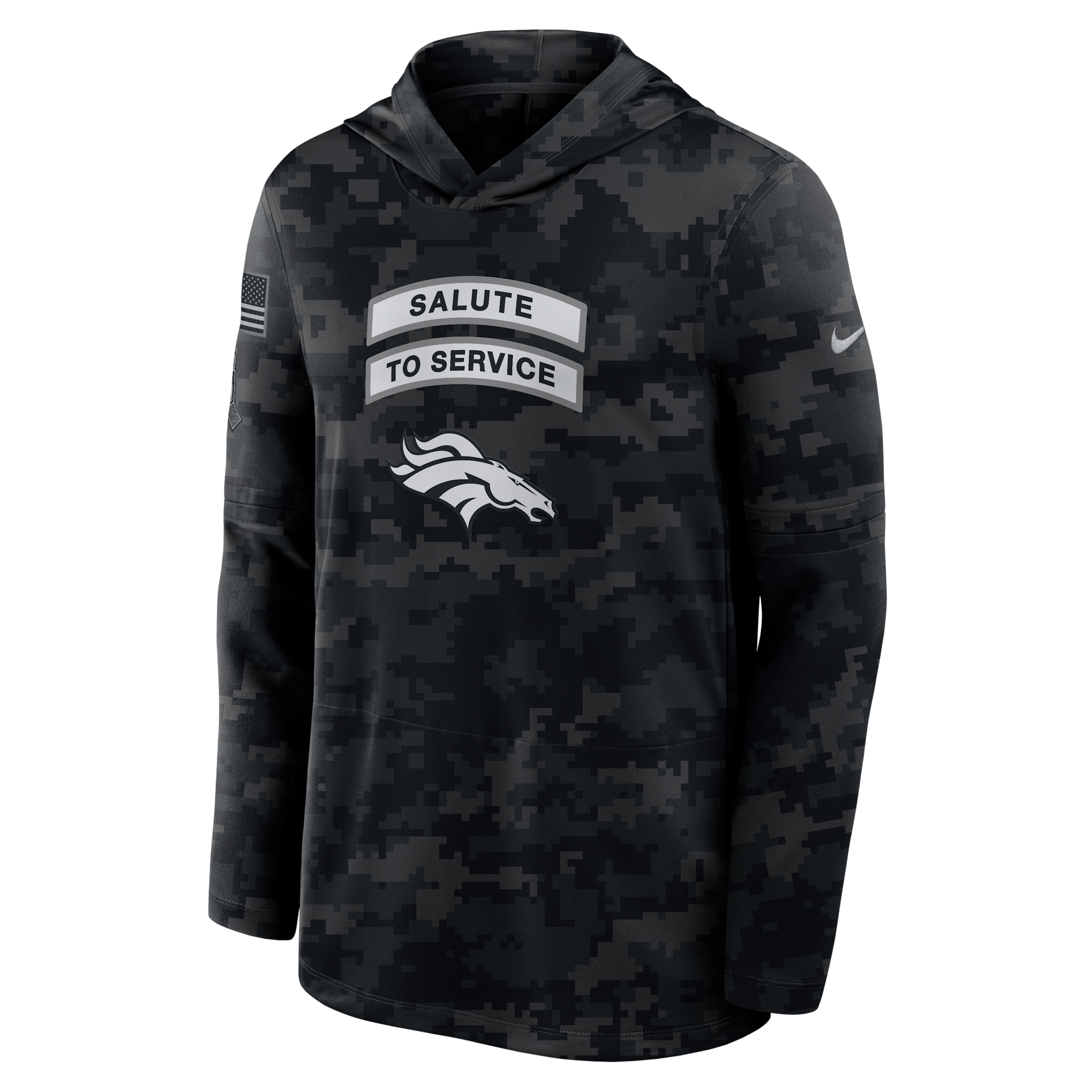 Denver Broncos Salute to Service Sideline Nike Men's Dri-FIT NFL Long-Sleeve Hooded Top in Black | 03B90ILOA2A-YUN