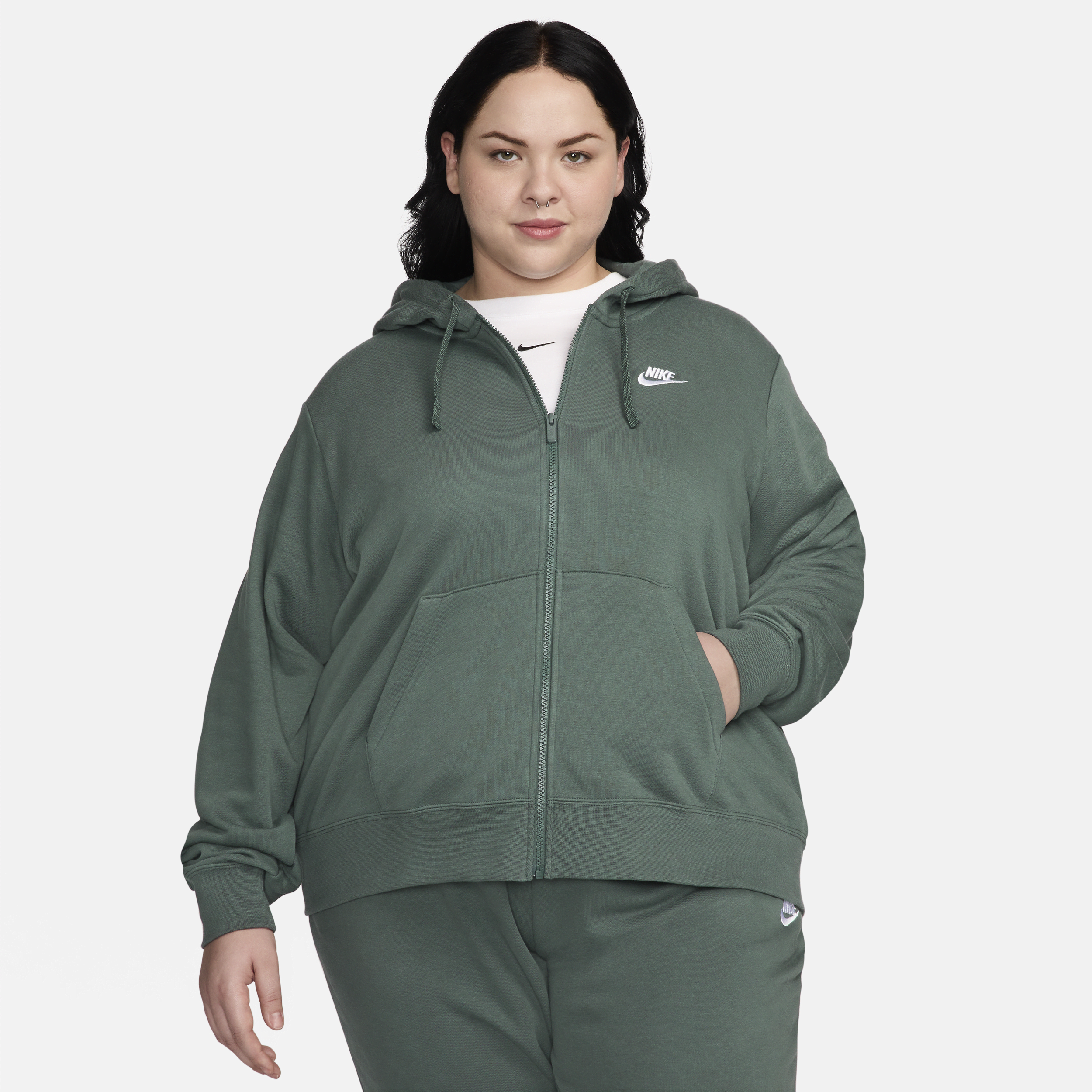 Shop Nike Women's  Sportswear Club Fleece Full-zip Hoodie (plus Size) In Green