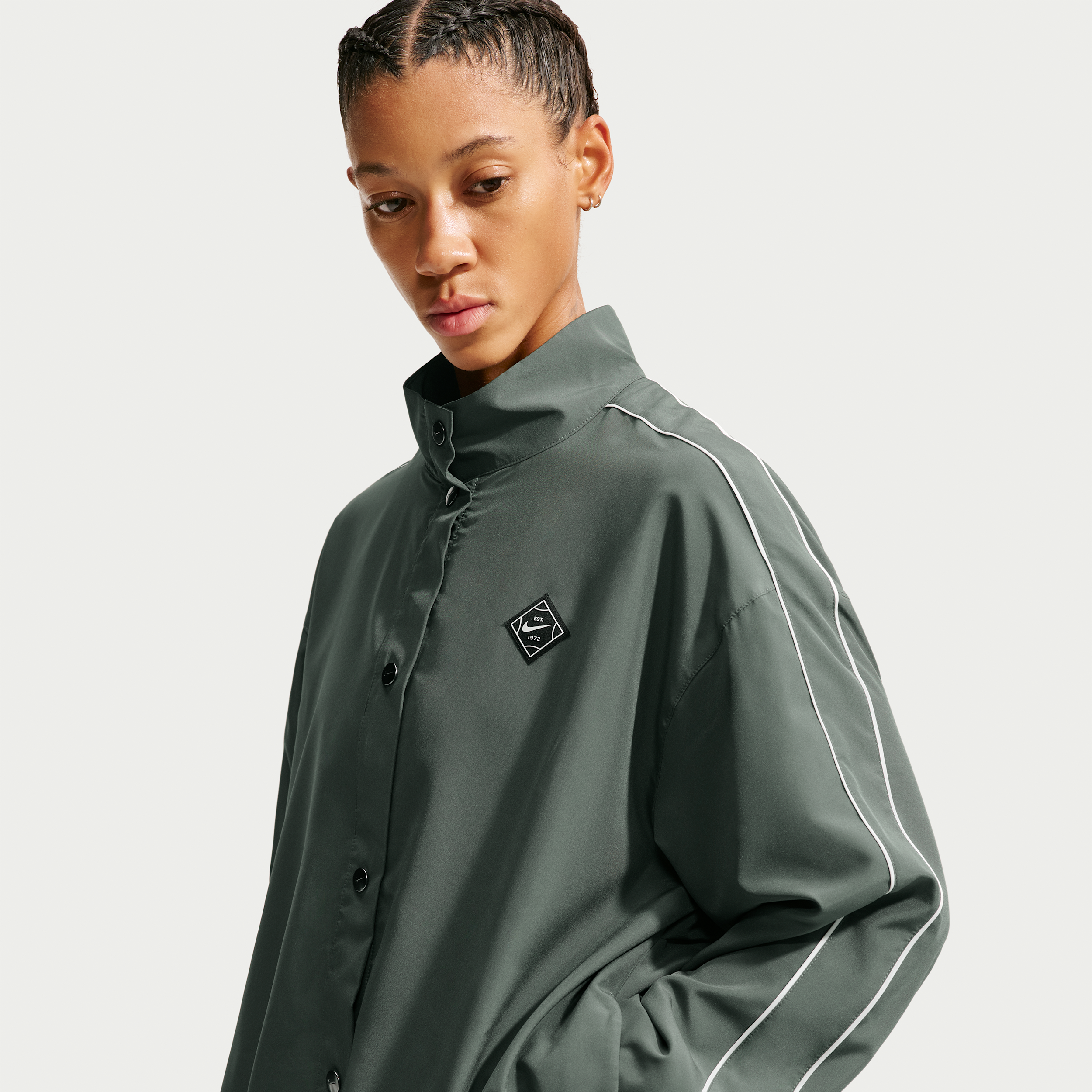 Nike Women's One Dri-FIT Oversized Jacket in Camo Green/Sail Size: XS