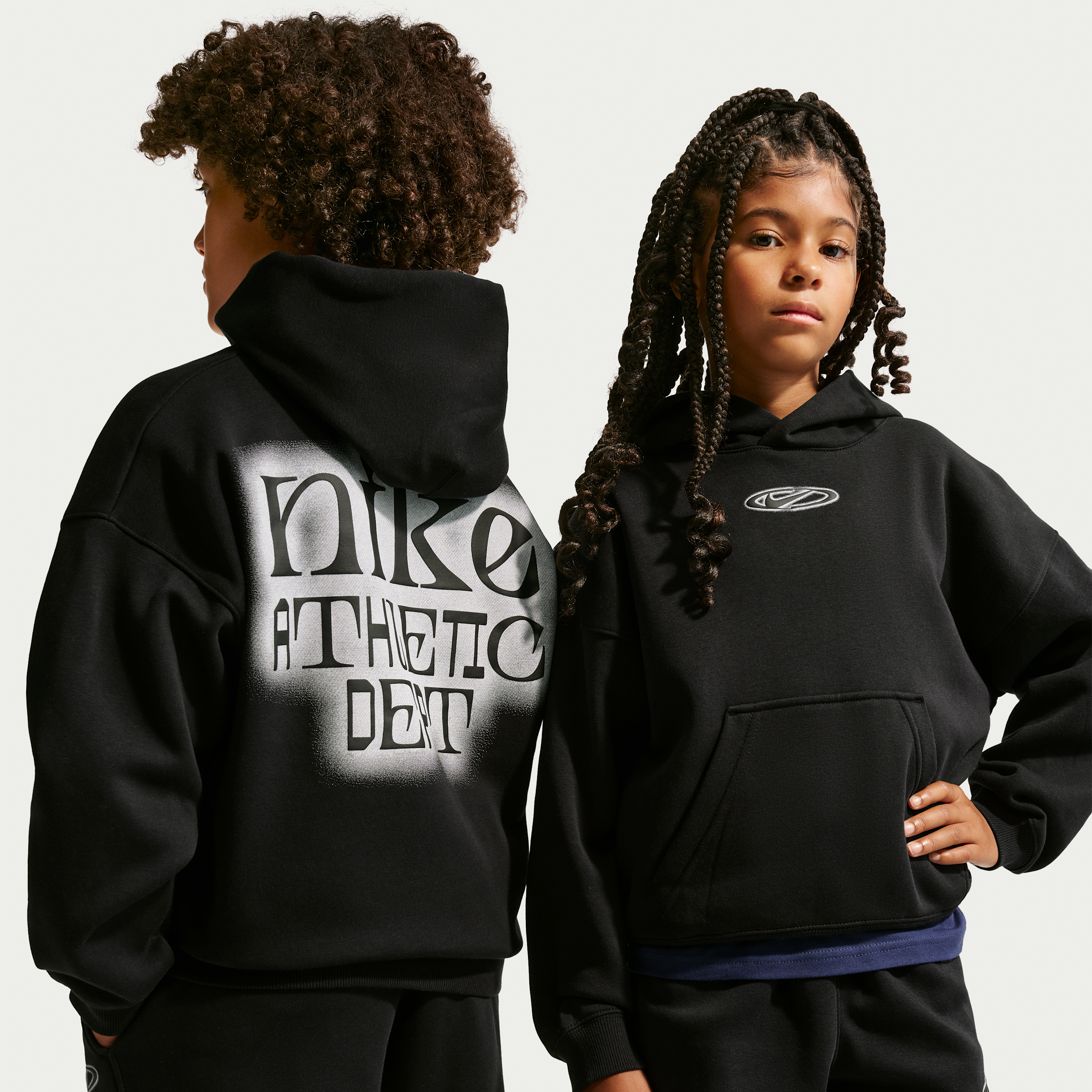 Nike Kids' Sportswear Club Select Fleece Oversized Graphic Hoodie, Large, Black/White