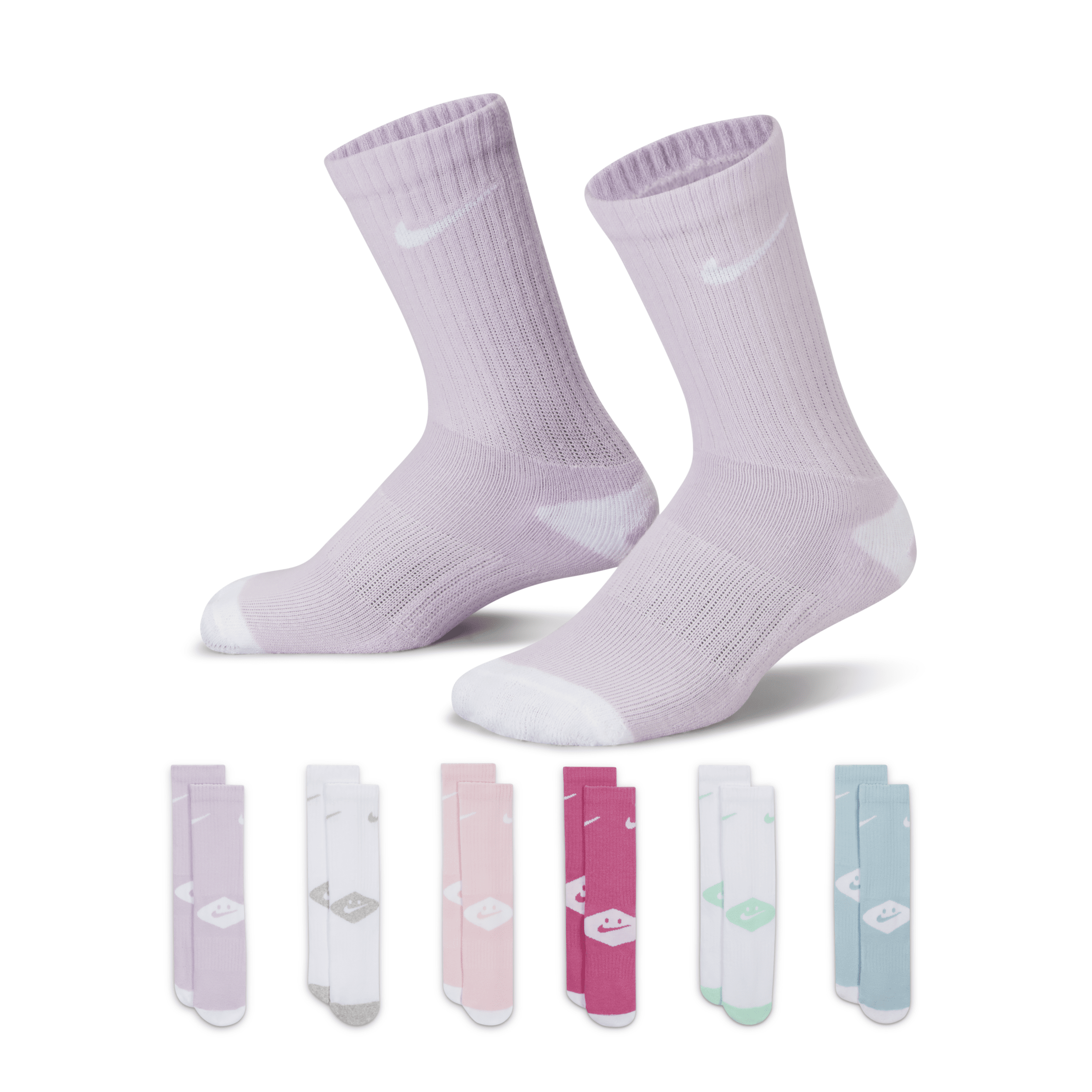 Nike Babies' Dri-fit Smiley Little Kids' Crew Socks (6 Pairs) In Purple