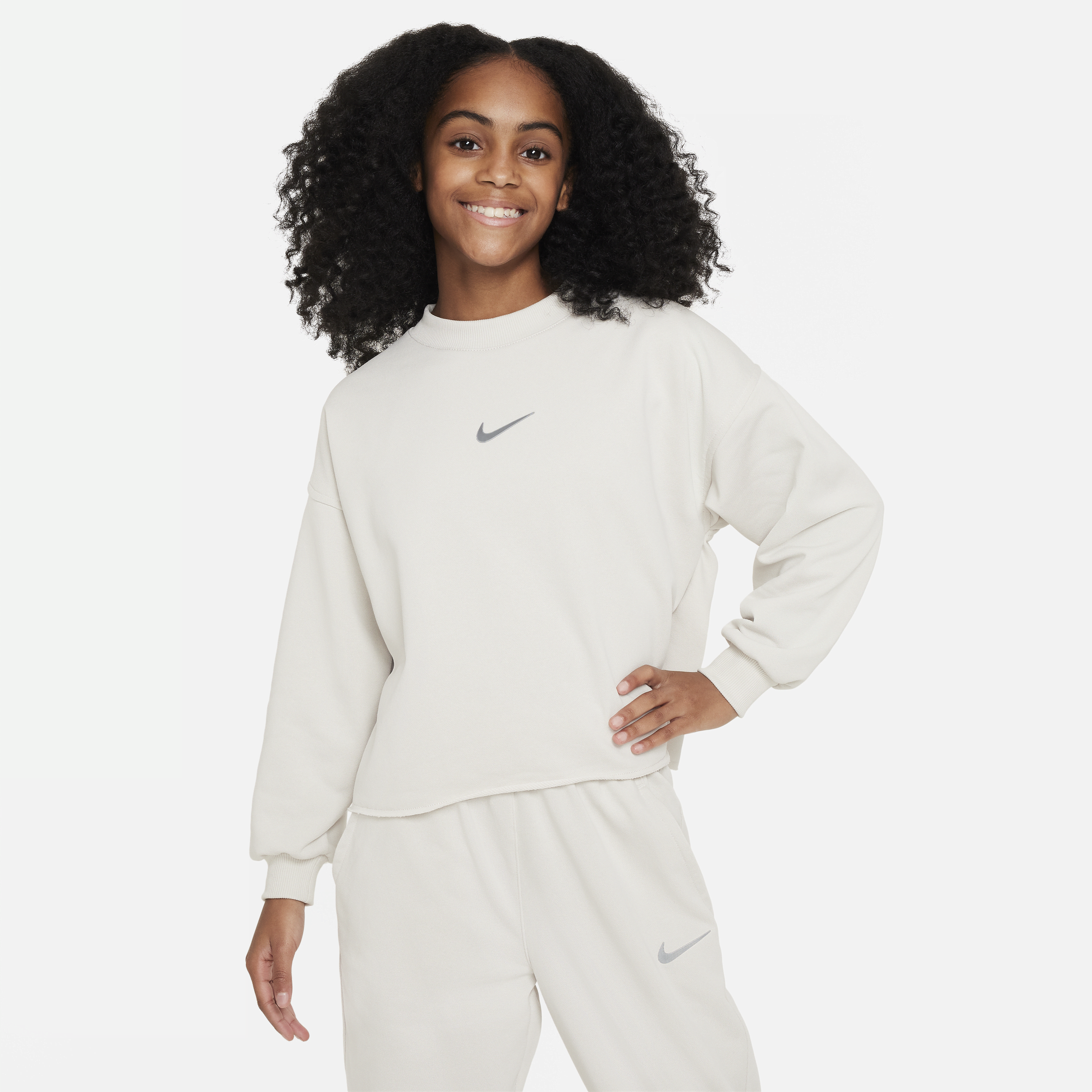 Shop Nike Sportswear Big Kids' (girls') Dri-fit Crew-neck Sweatshirt In Grey