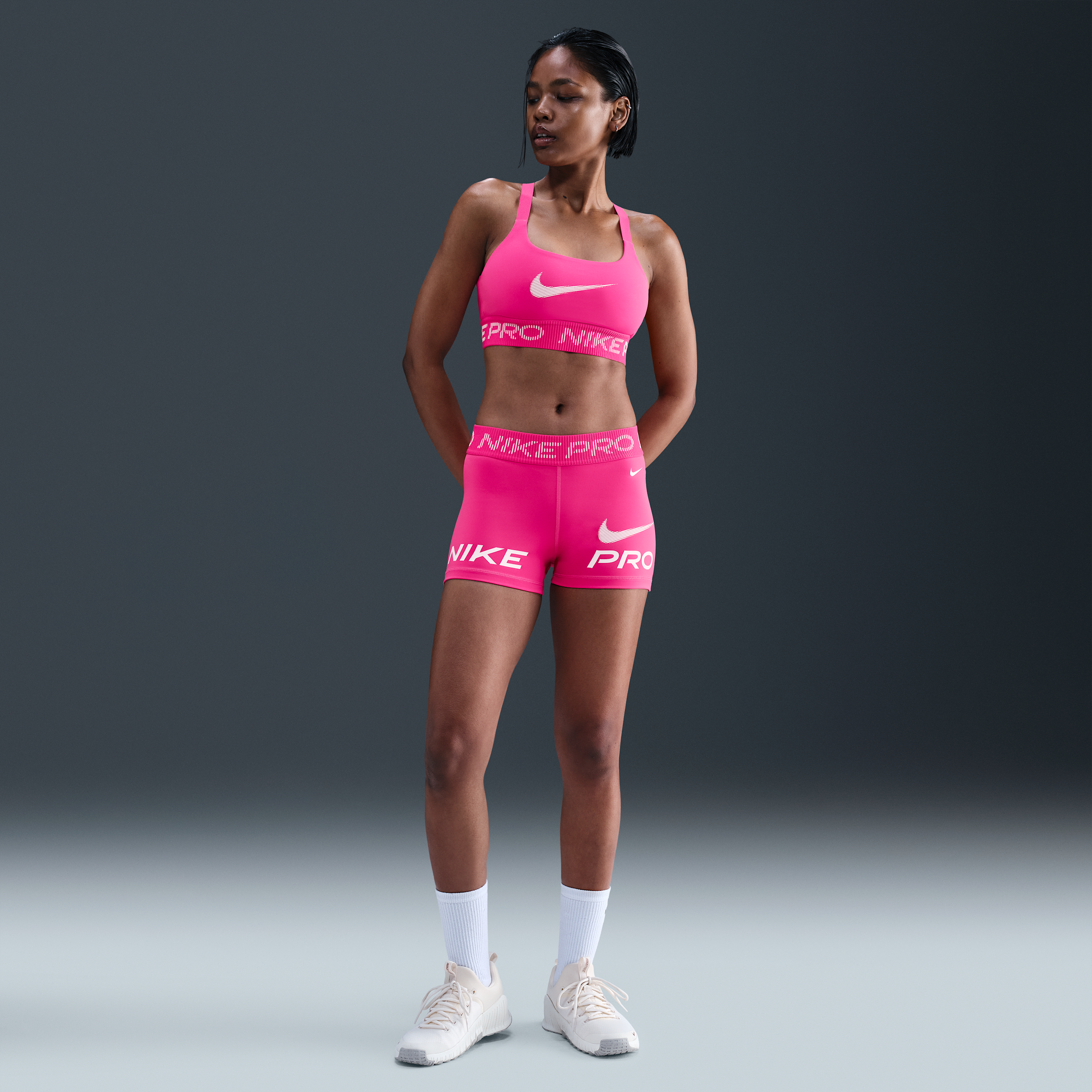 Nike Women's  Pro Mid-rise 3" Biker Shorts In Pink
