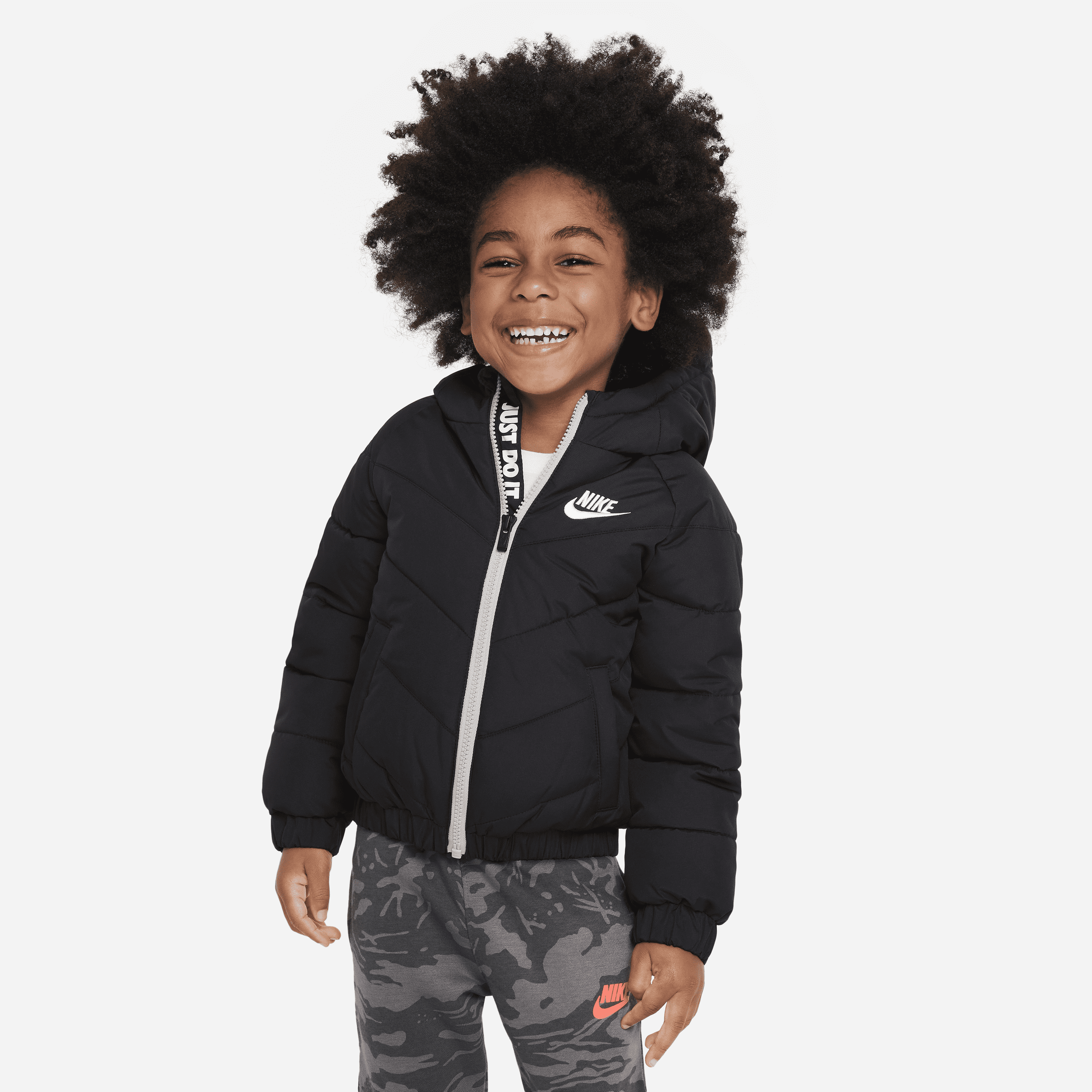 Nike Babies' Toddler Hooded Chevron Puffer Jacket In Black