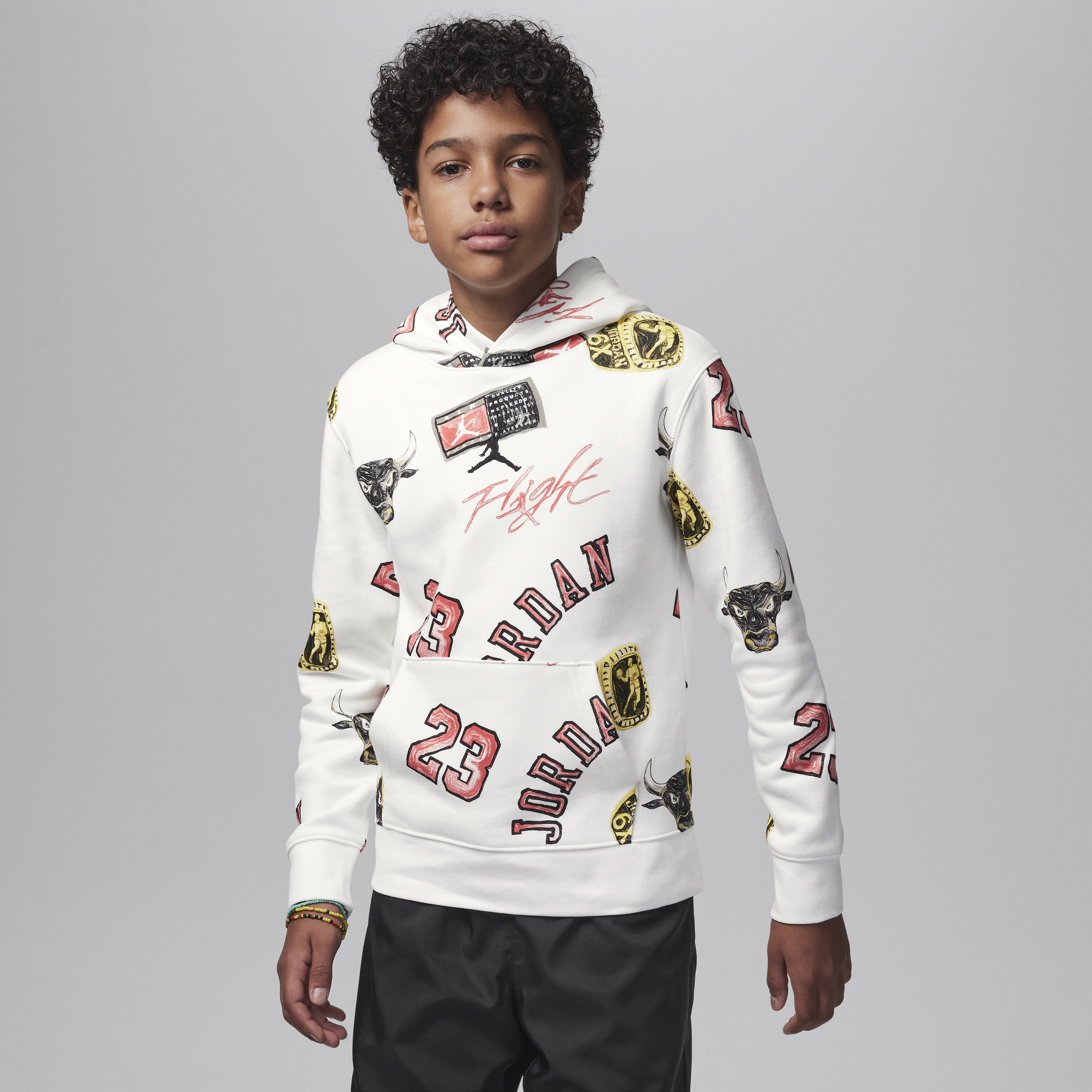 Shop Jordan Mj Essentials Big Kids' Printed Pullover Hoodie In White