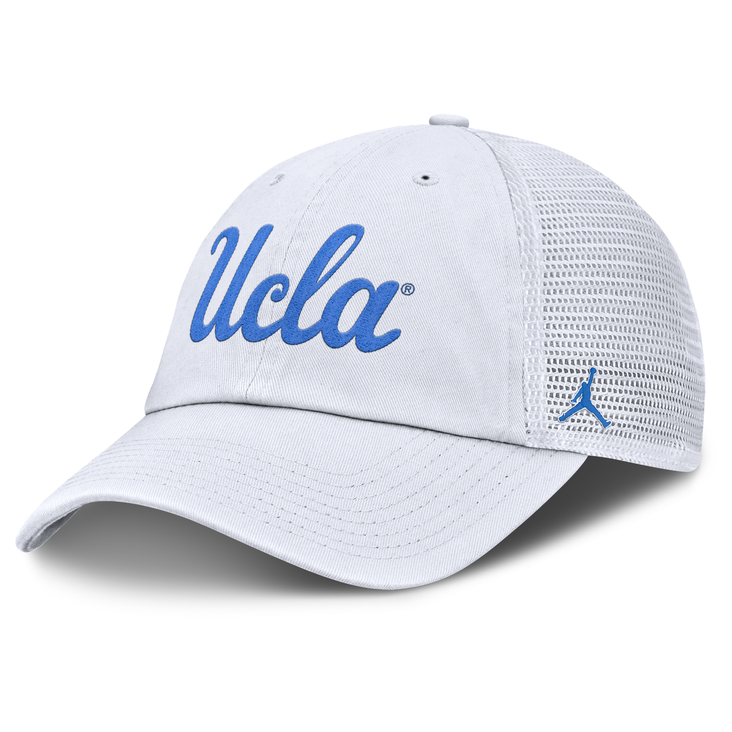 Nike Men's UCLA Primetime Campus Club Jordan Brand College Trucker Adjustable Hat in White | JC3311QRUCL-H98