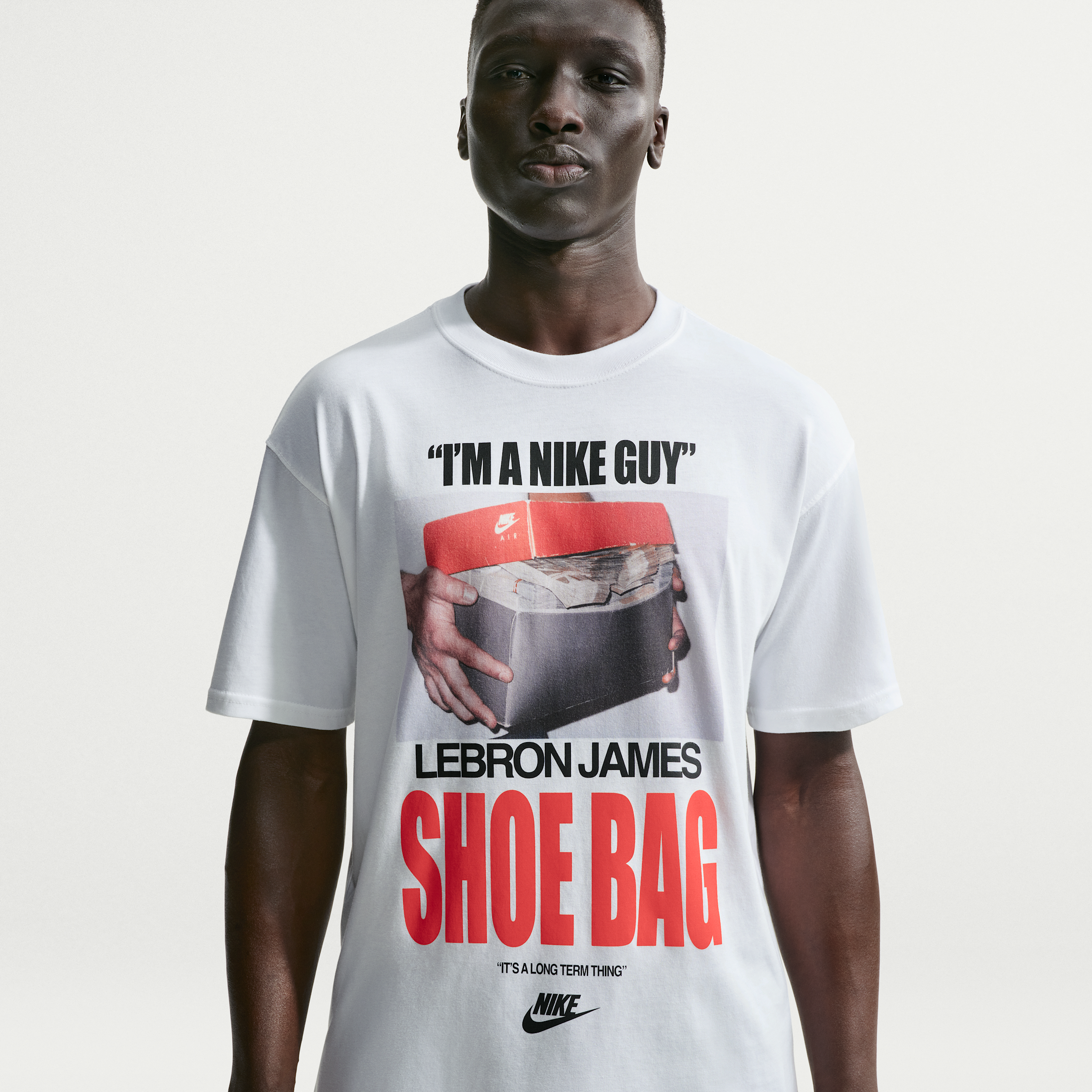 LeBron "Shoes Bag" Nike Men's Basketball T-Shirt in White | IH8573-100