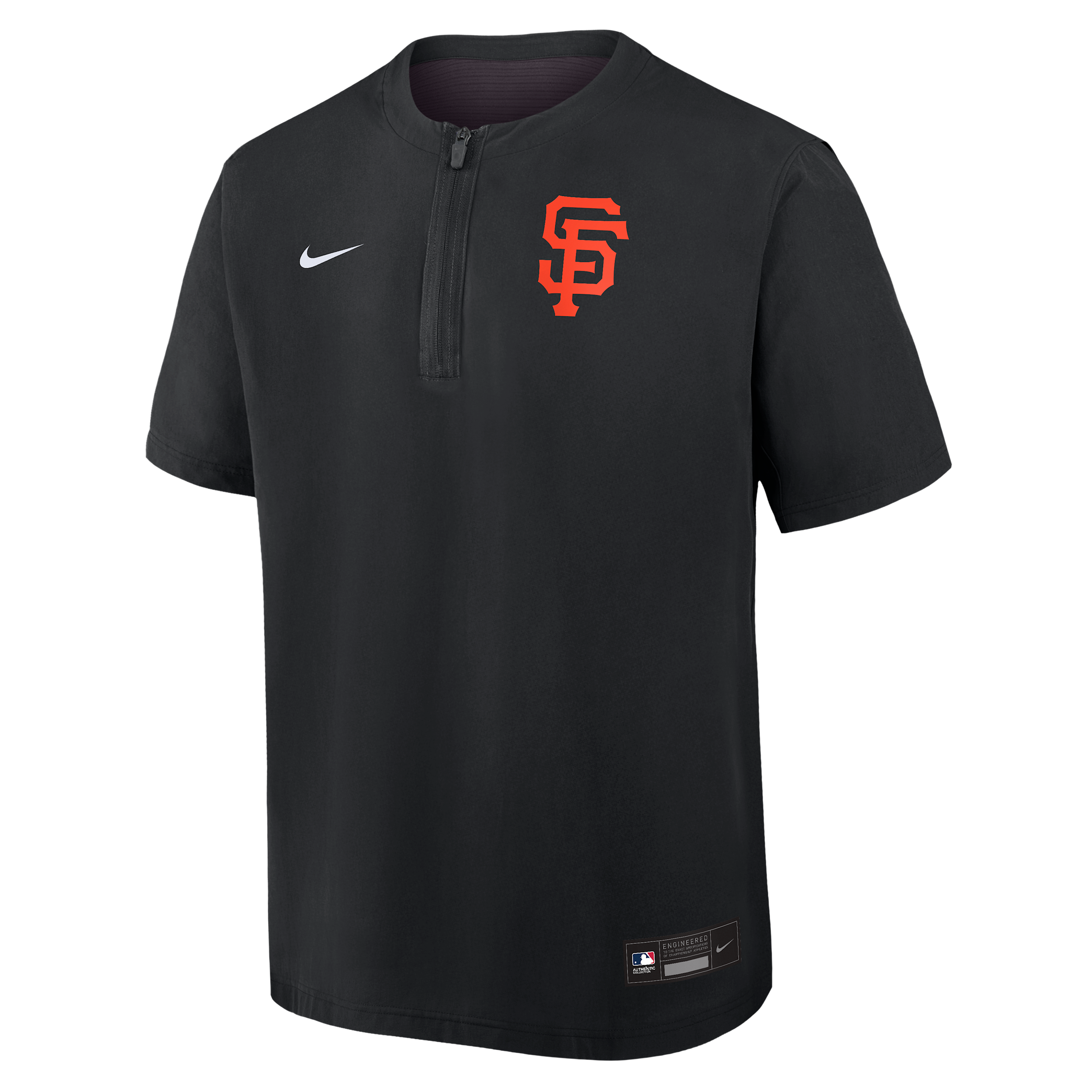 San Francisco Giants Authentic Collection Nike Men's Dri-FIT MLB 1/4-Zip Short-Sleeve Windshirt in Black | 04HF0GIMGIA-Q9T