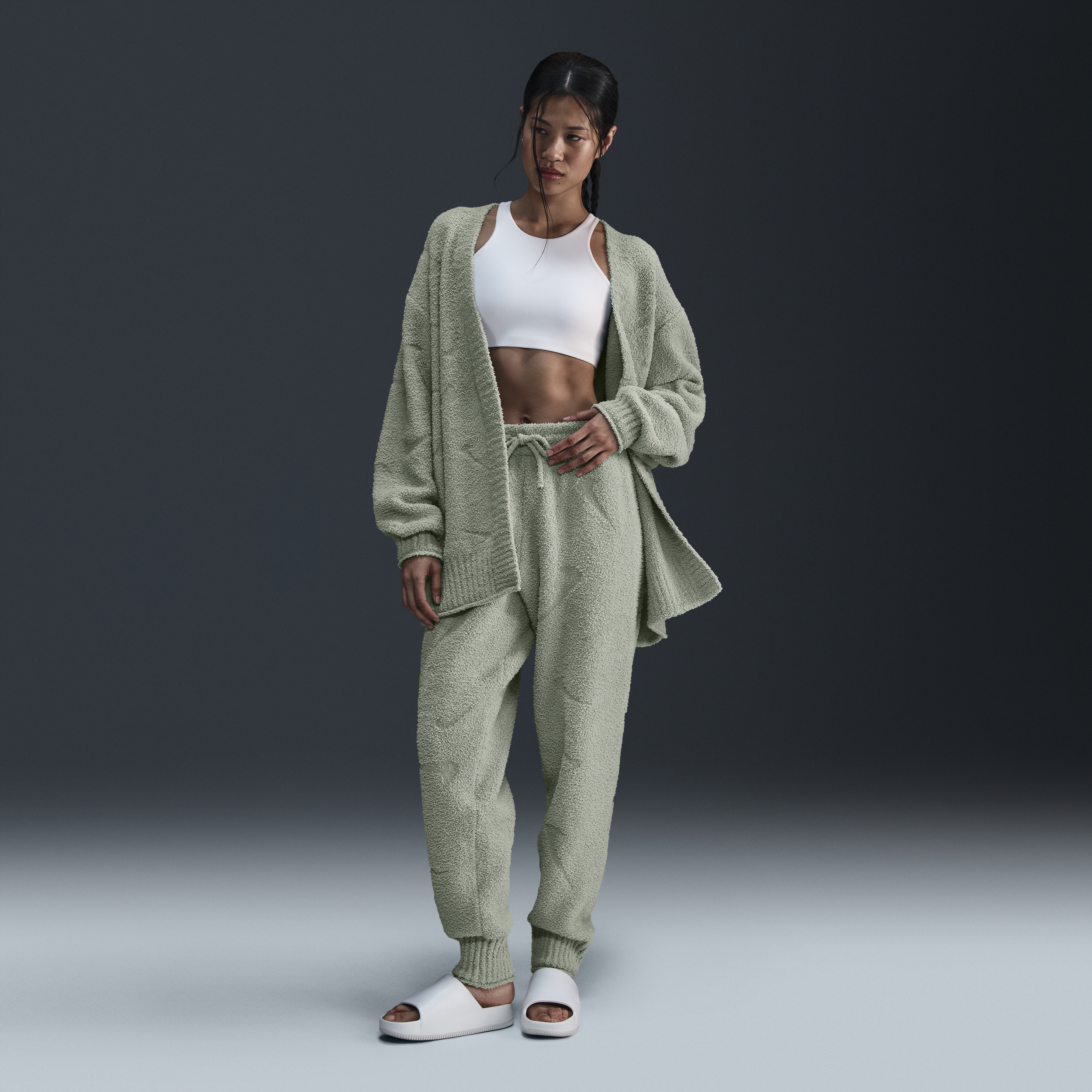 Nike Women's  Sportswear Phoenix Cozy Bouclé High-waisted Oversized Knit Pants In Green