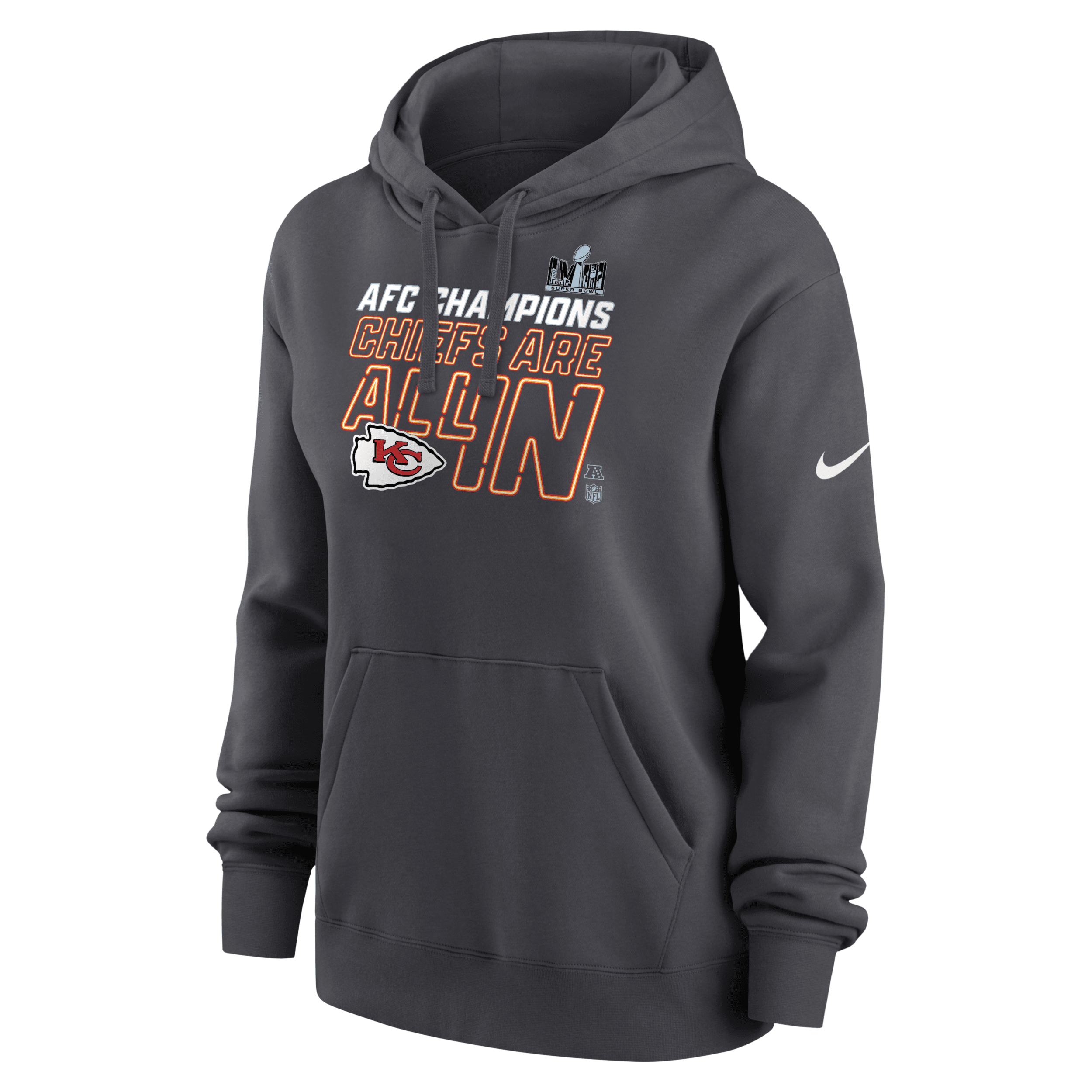Nike Kansas City Chiefs 2023 Afc Champions Trophy  Women's Nfl Pullover Hoodie In Grey