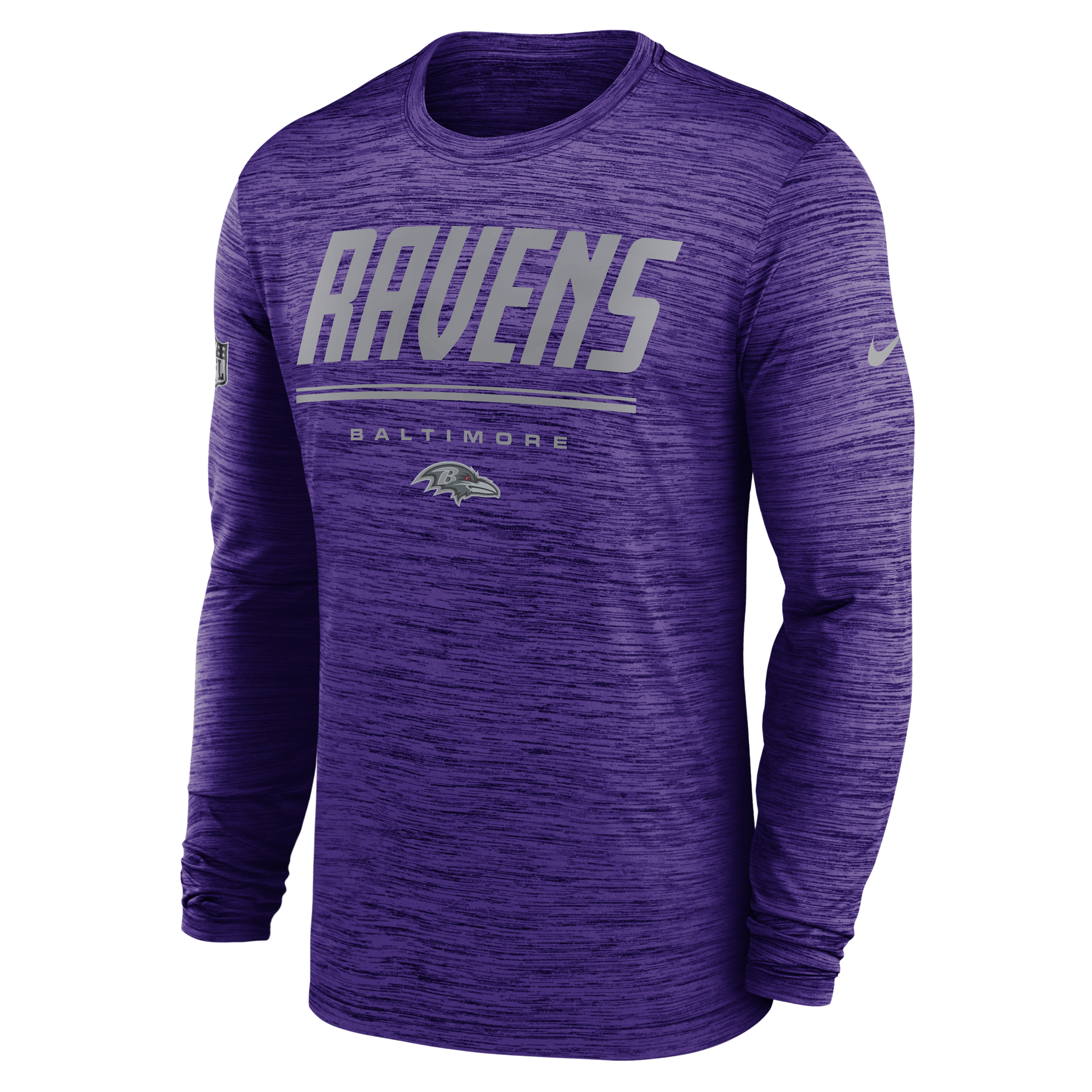 Baltimore Ravens Sideline Team Issue Velocity Nike Men's Dri-FIT NFL Long-Sleeve T-Shirt in Purple | 02EQ52M8G-CH4