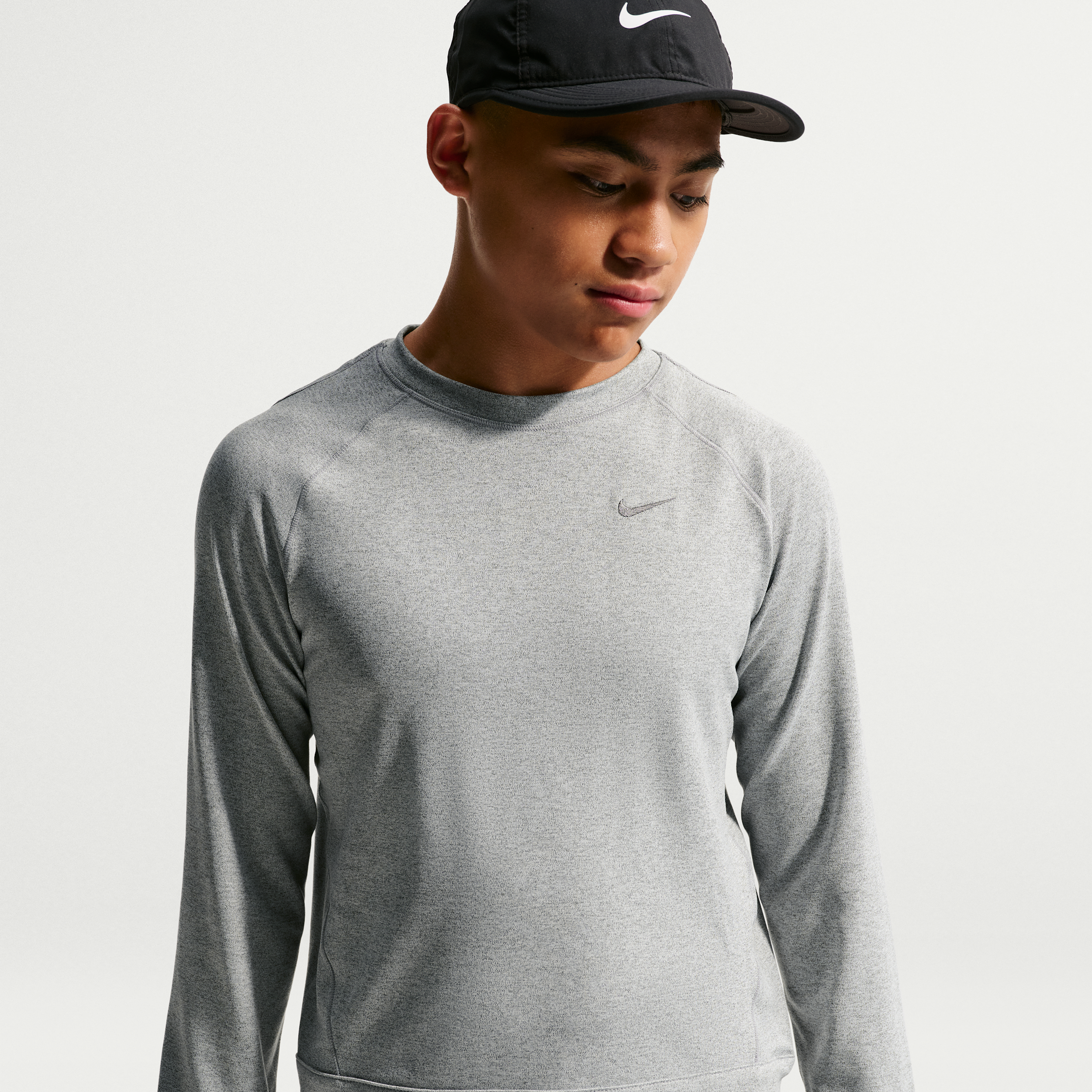 Nike Primary Nano Big Kids' (Boys') Dri-FIT UV Long-Sleeve Crew-Neck Top in Grey | IU3141-084