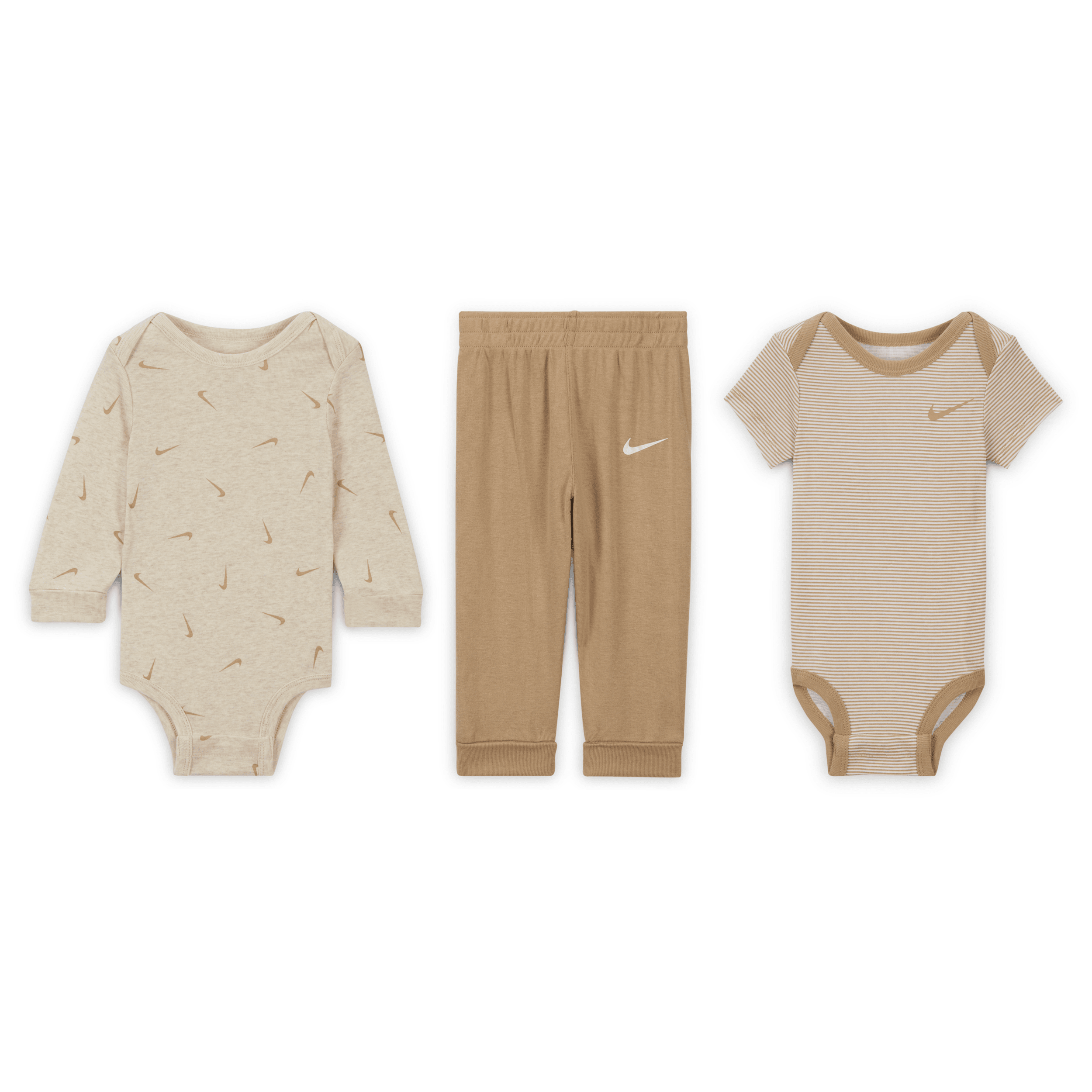 Nike Baby Boys' and Girls' Crewneck Bodysuits and Pants, 3-Piece Set - Gray/Beige