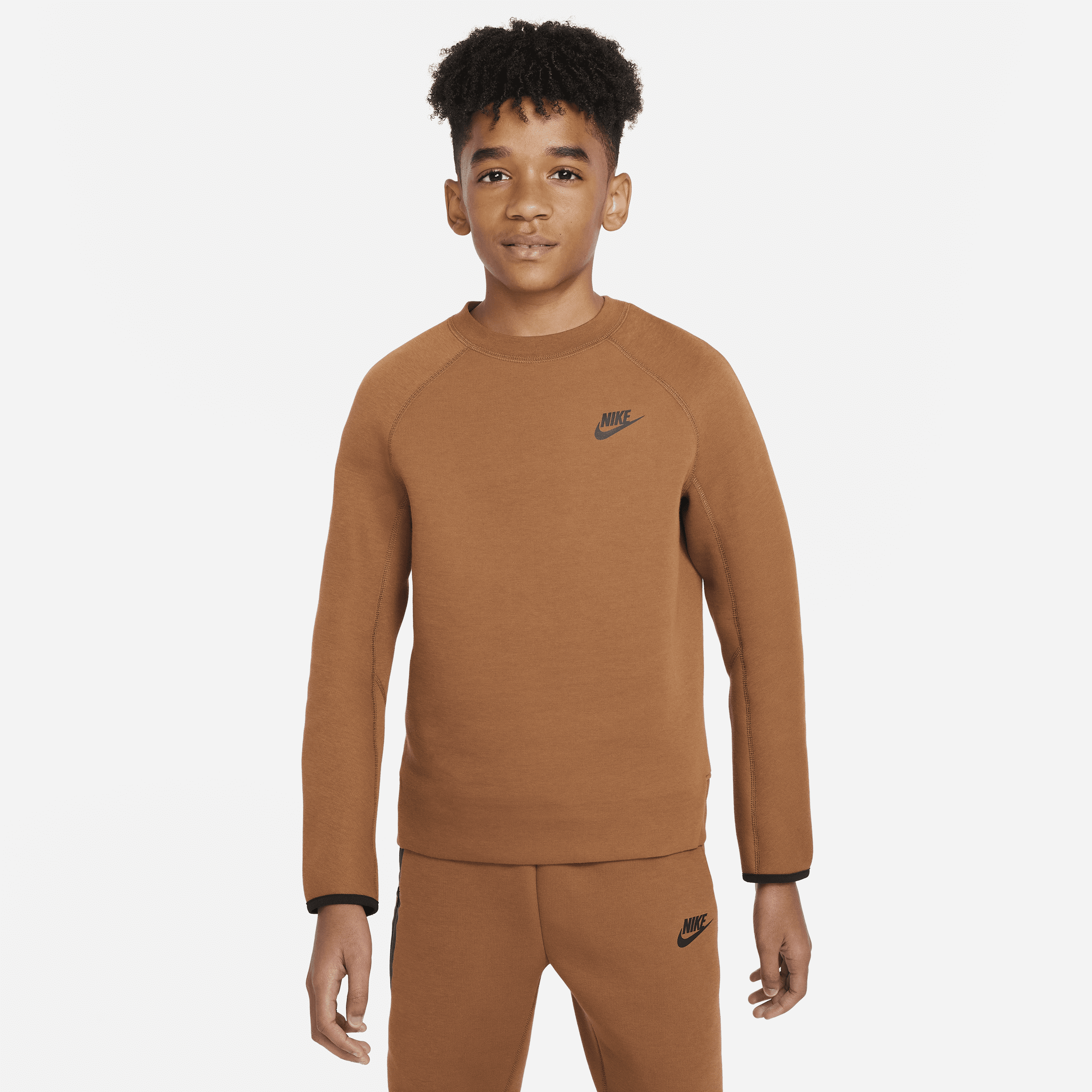 Shop Nike Sportswear Tech Fleece Big Kids' (boys') Sweatshirt In Brown