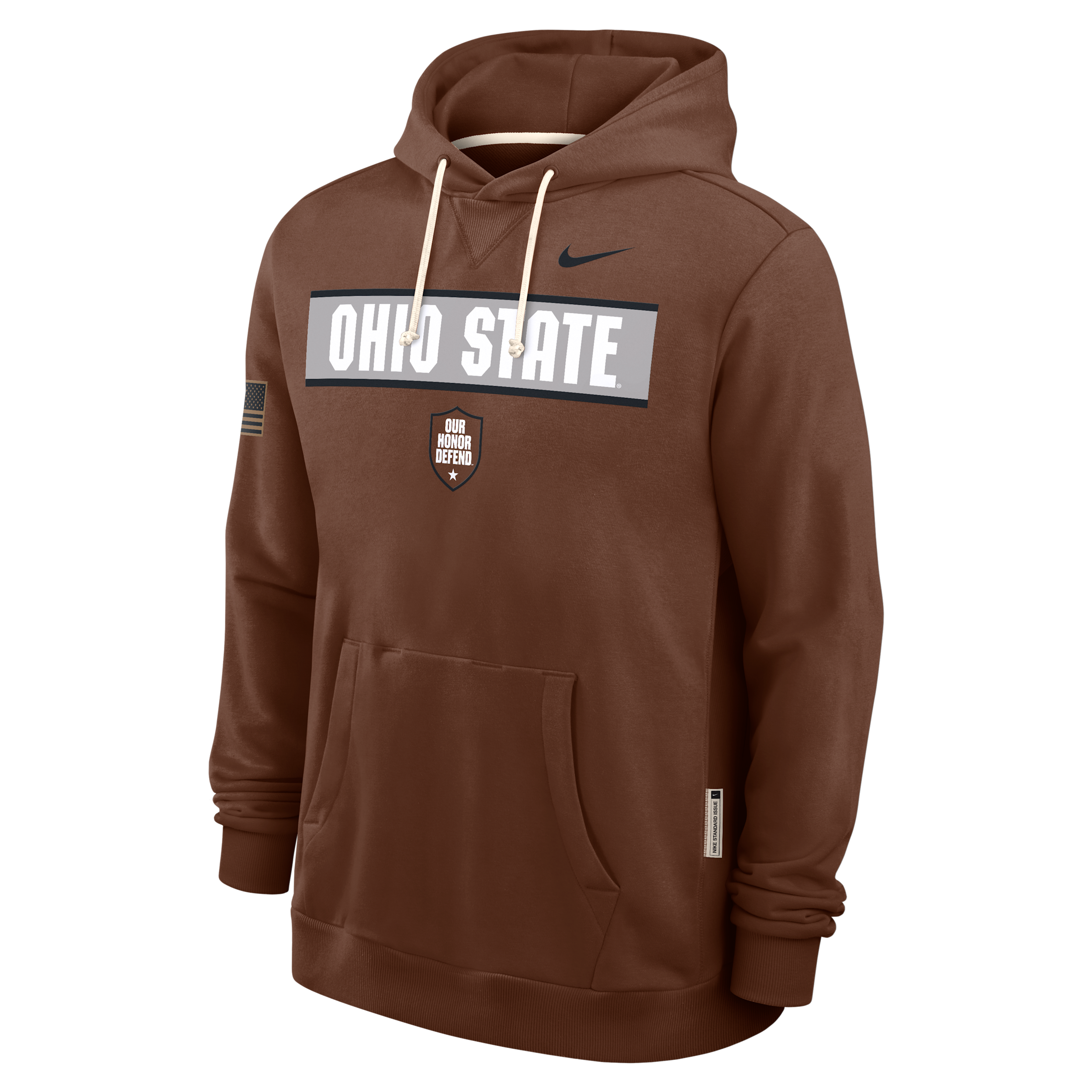 Ohio State 2026 Military Appreciation Standard Issue Nike Men's Dri-FIT College Pullover Hoodie in Brown | 03AZ2GYOHD-4EB