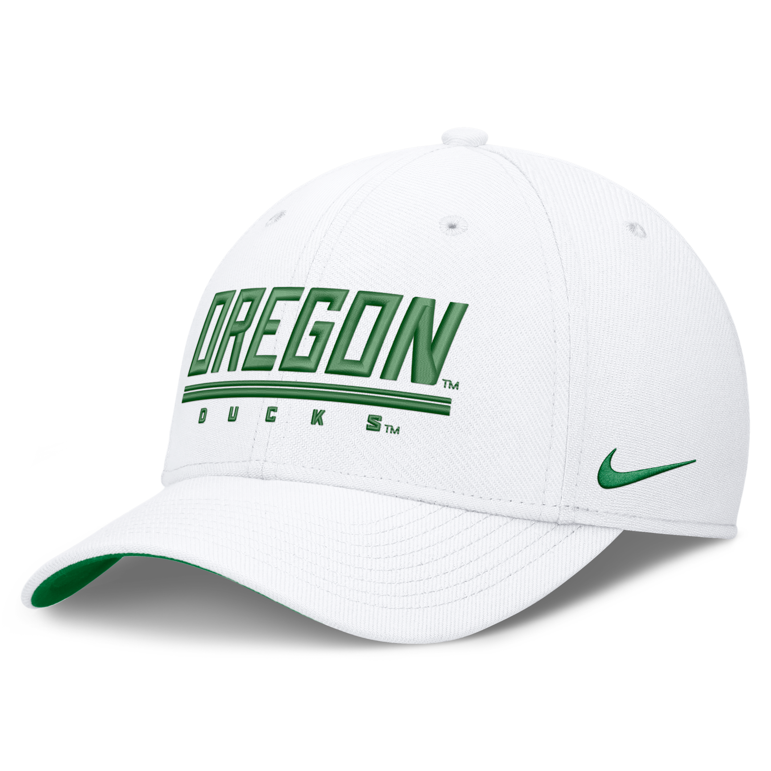 Nike Adult Oregon Ducks White Rise Swooshflex Dri-Fit Game Day Structured Hat, Men's, L/XL
