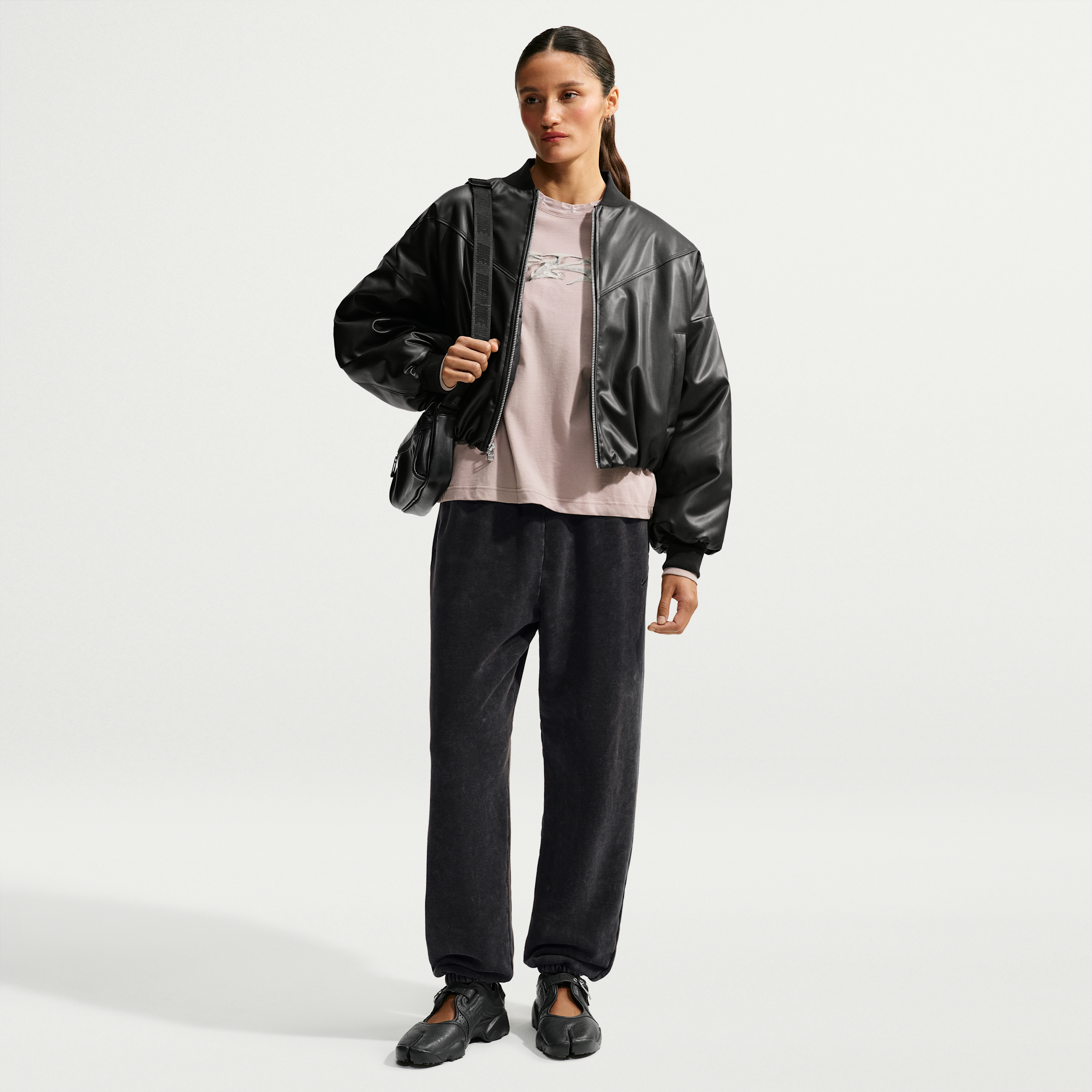 Nike Women's Studio Fleece Medium Weight Oversized Washed High-Rise Cuffed Pants in Black | IX6996-010