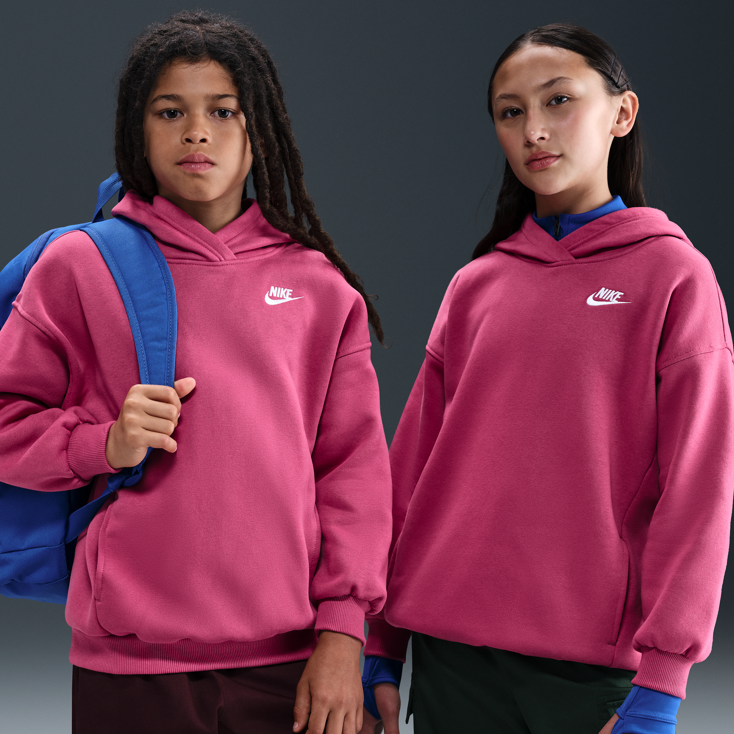 Nike Sportswear Club Fleece Big Kids' Oversized Pullover Hoodie in Purple | FZ5579-634