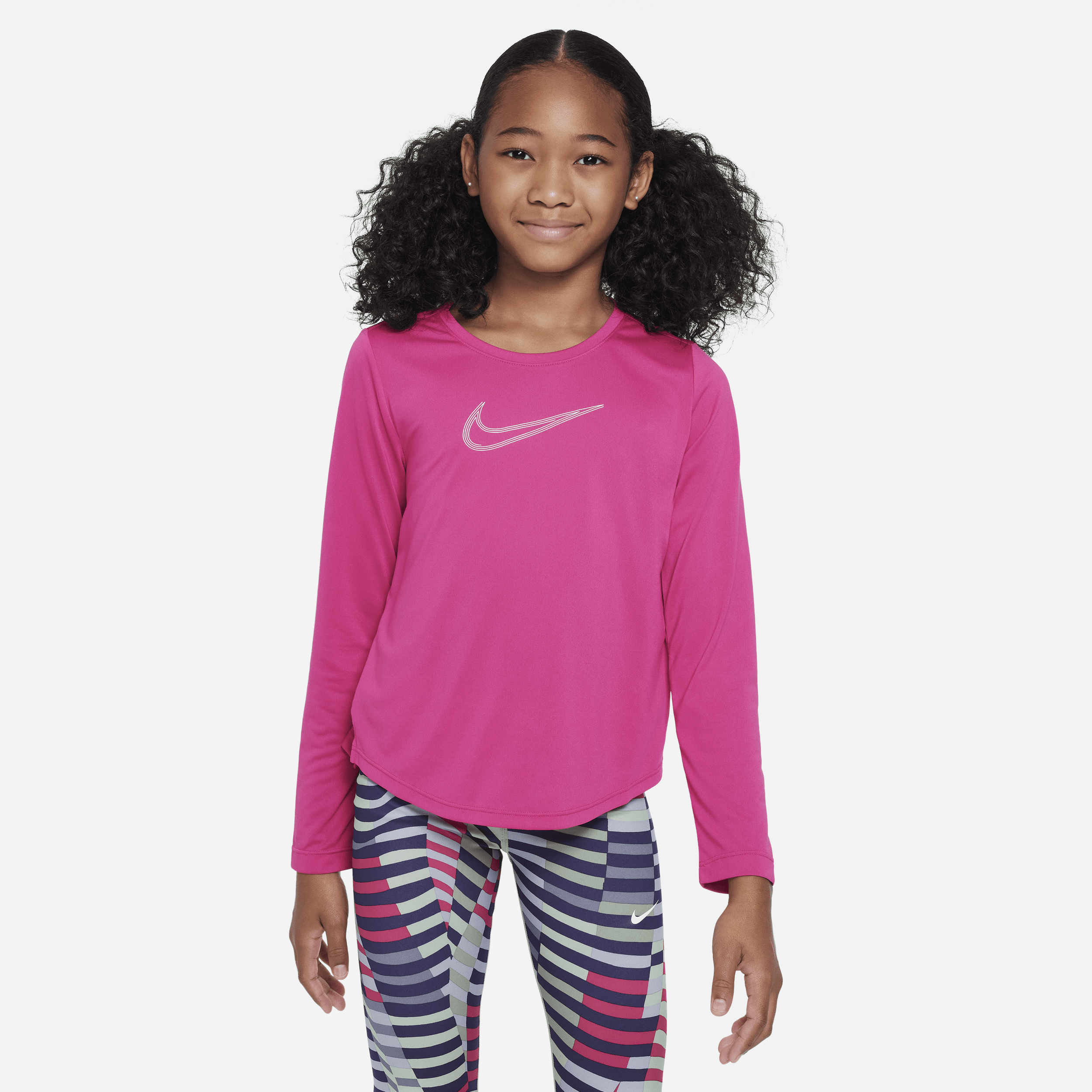 Nike Dri-fit One Big Kids' (girls') Graphic Long-sleeve Training Top In Pink