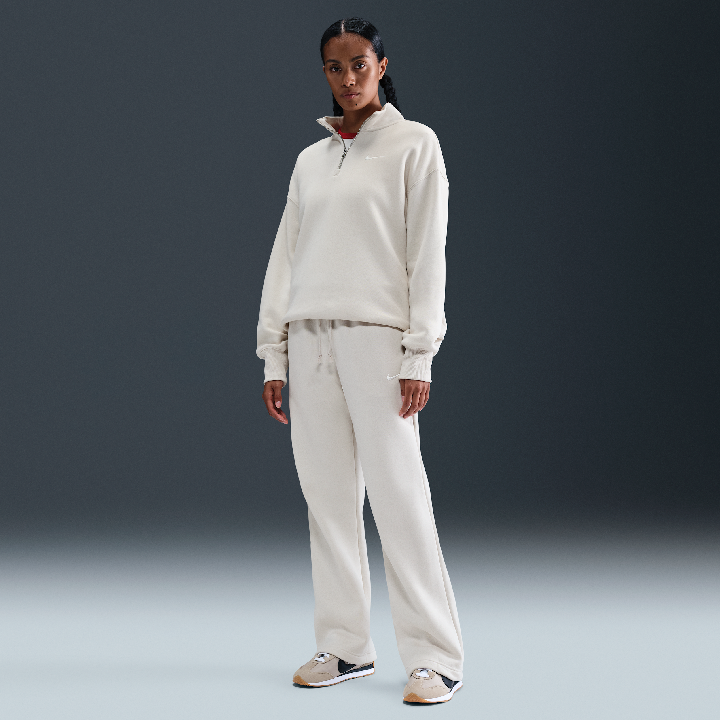 Nike Women's  Sportswear Phoenix Fleece Mid-rise Open-hem Pants In Gray